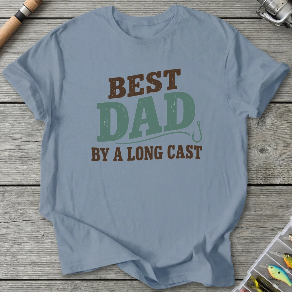Best Dad By A Long Cast T-Shirt in Stone Blue | River Giants Club