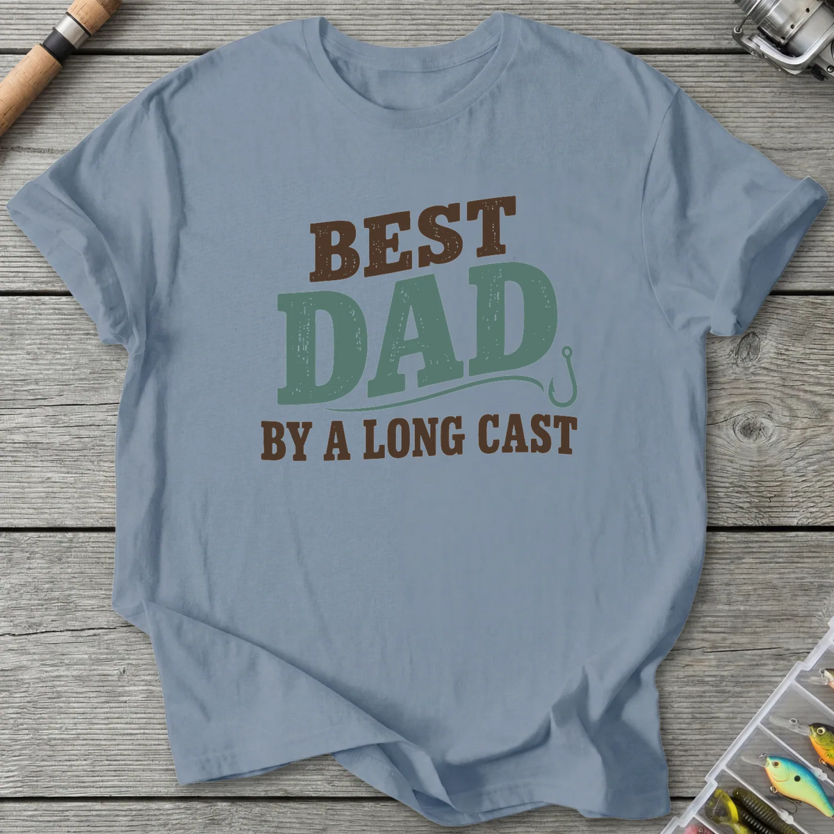 Best Dad By A Long Cast T-Shirt in Stone Blue | River Giants Club