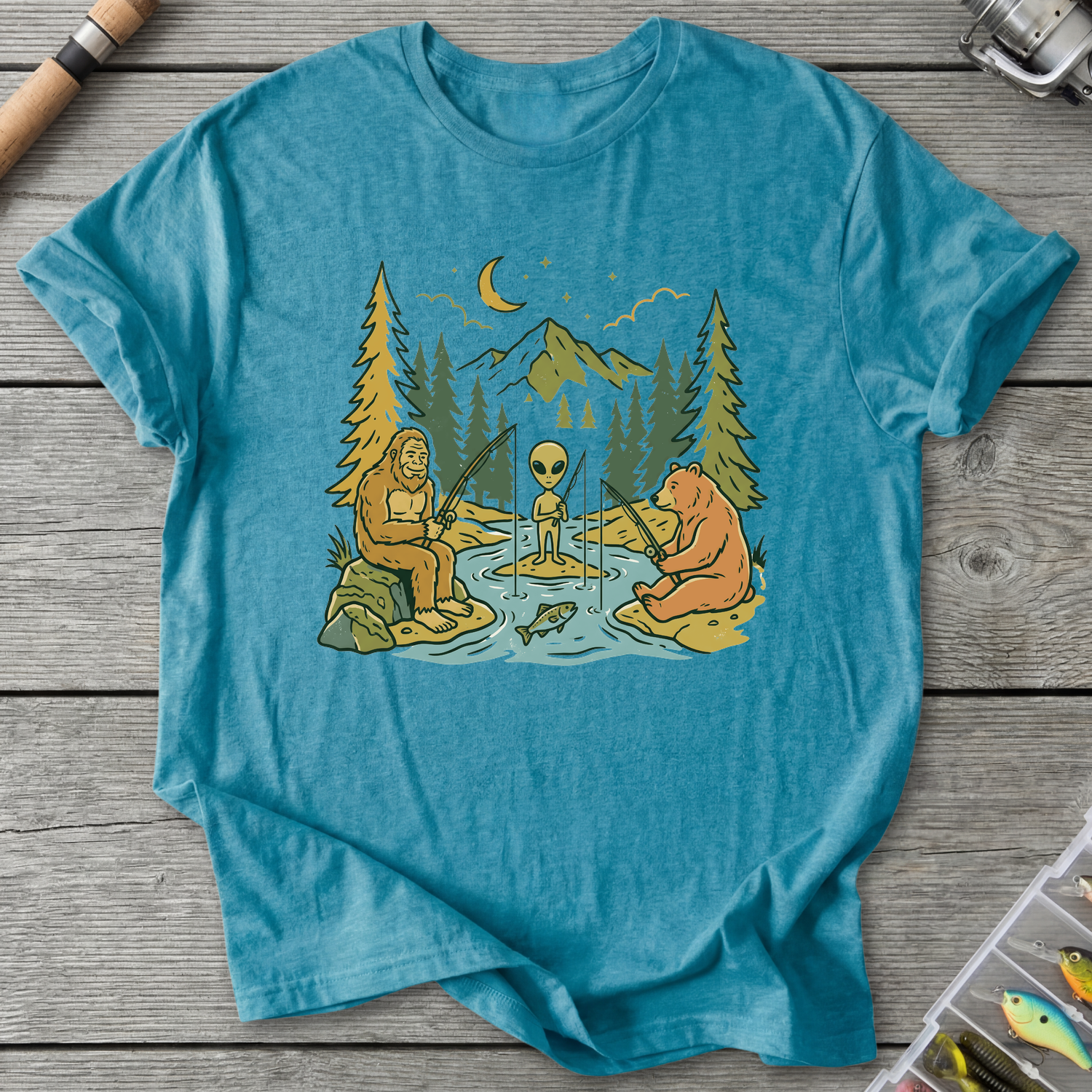 Best Friends Fishing T-Shirt in Heather Galapagos Blue | River Giants Club