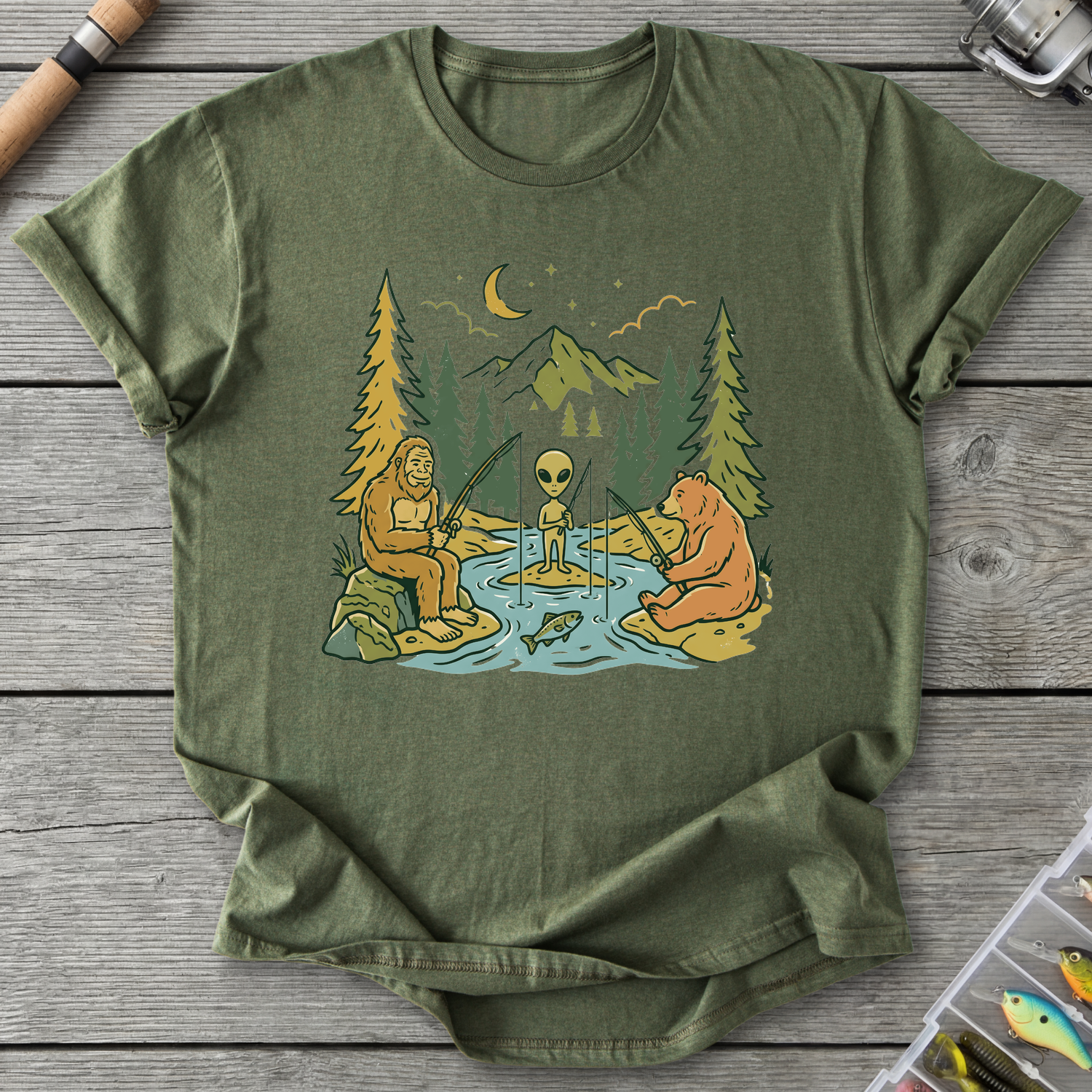 Best Friends Fishing T-Shirt in Military Green | River Giants Club