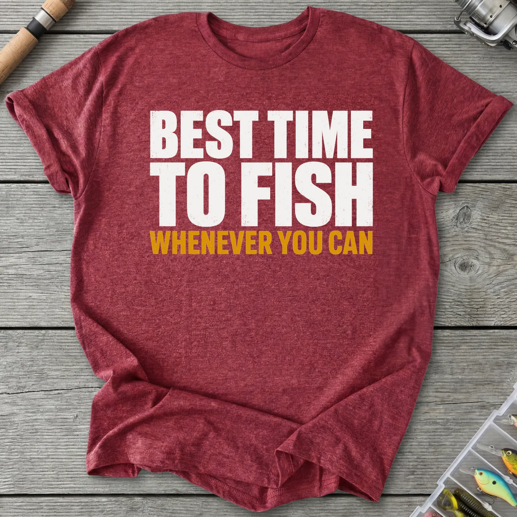 Best Time To Fish T-Shirt in Heather Cardinal | River Giants Club