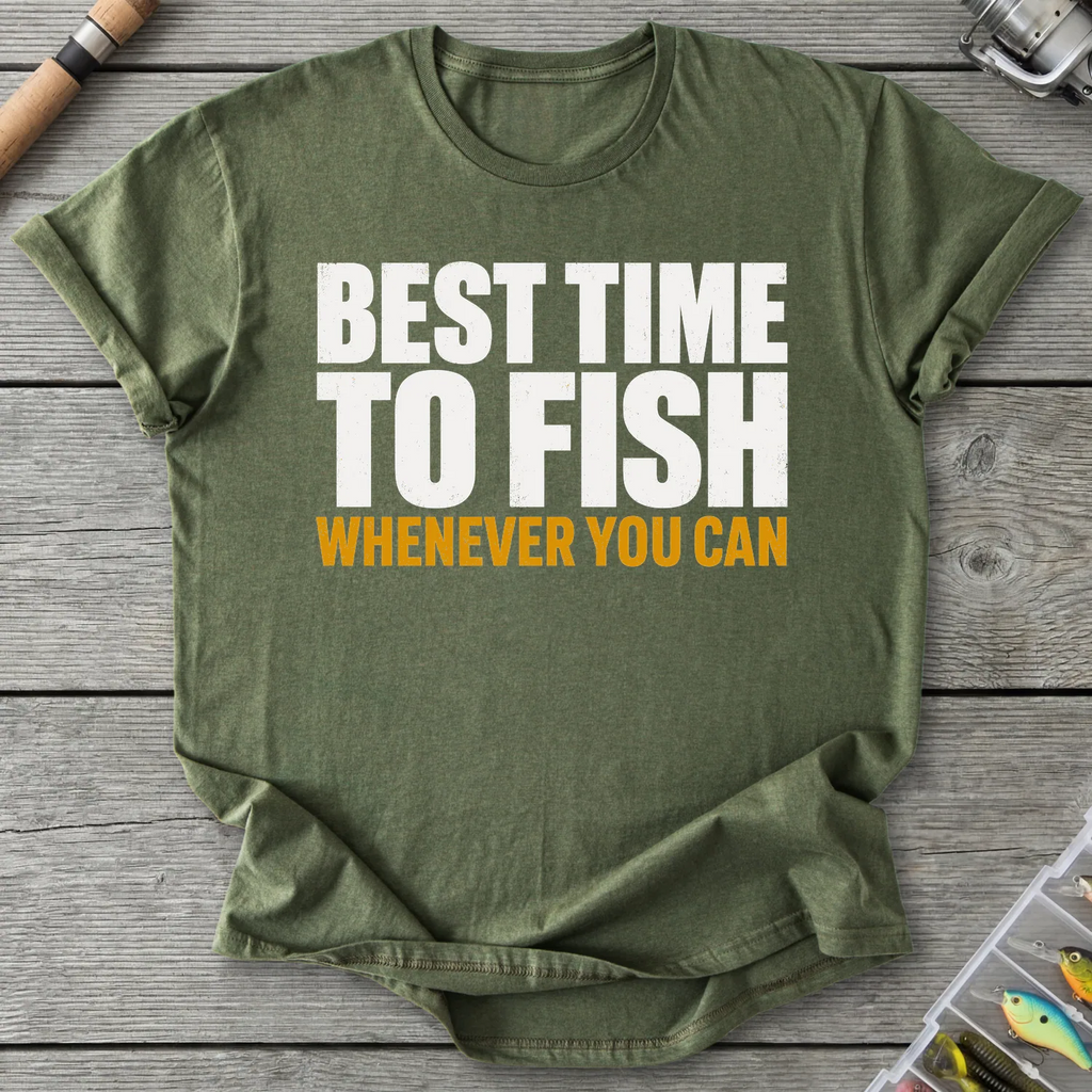 Best Time To Fish T-Shirt in Military Green | River Giants Club