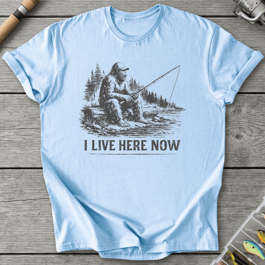 Bigfoot Live Here Fishing T-Shirt in Light Blue | River Giants Club