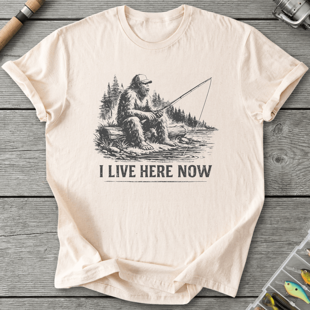 Bigfoot Live Here Fishing T-Shirt in Natural | River Giants Club