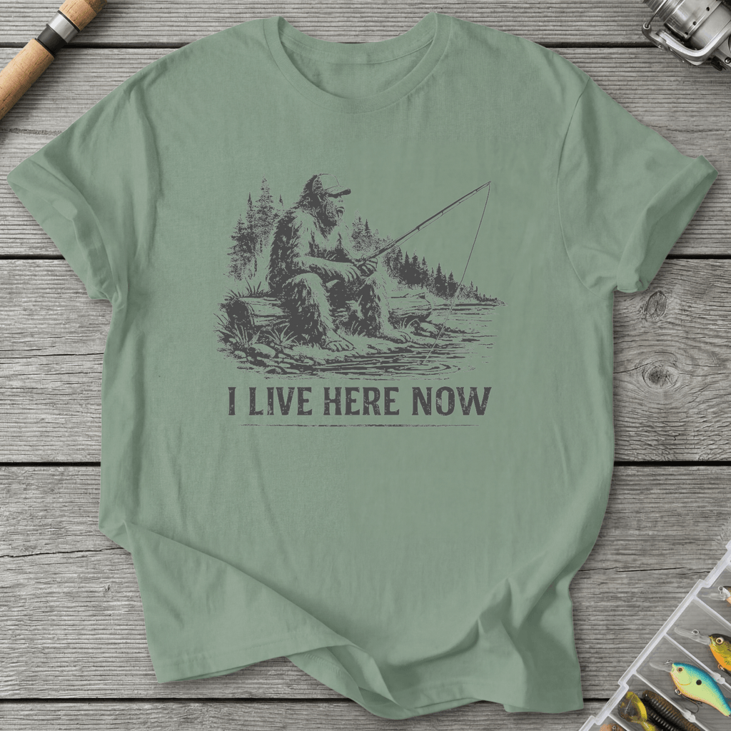 Bigfoot Live Here Fishing T-Shirt in Sage | River Giants Club