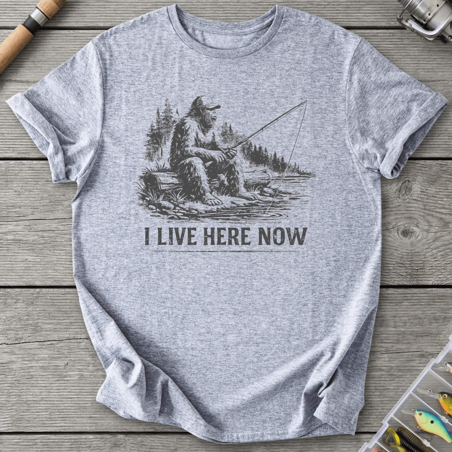 Bigfoot Live Here Fishing T-Shirt in Sport Grey | River Giants Club