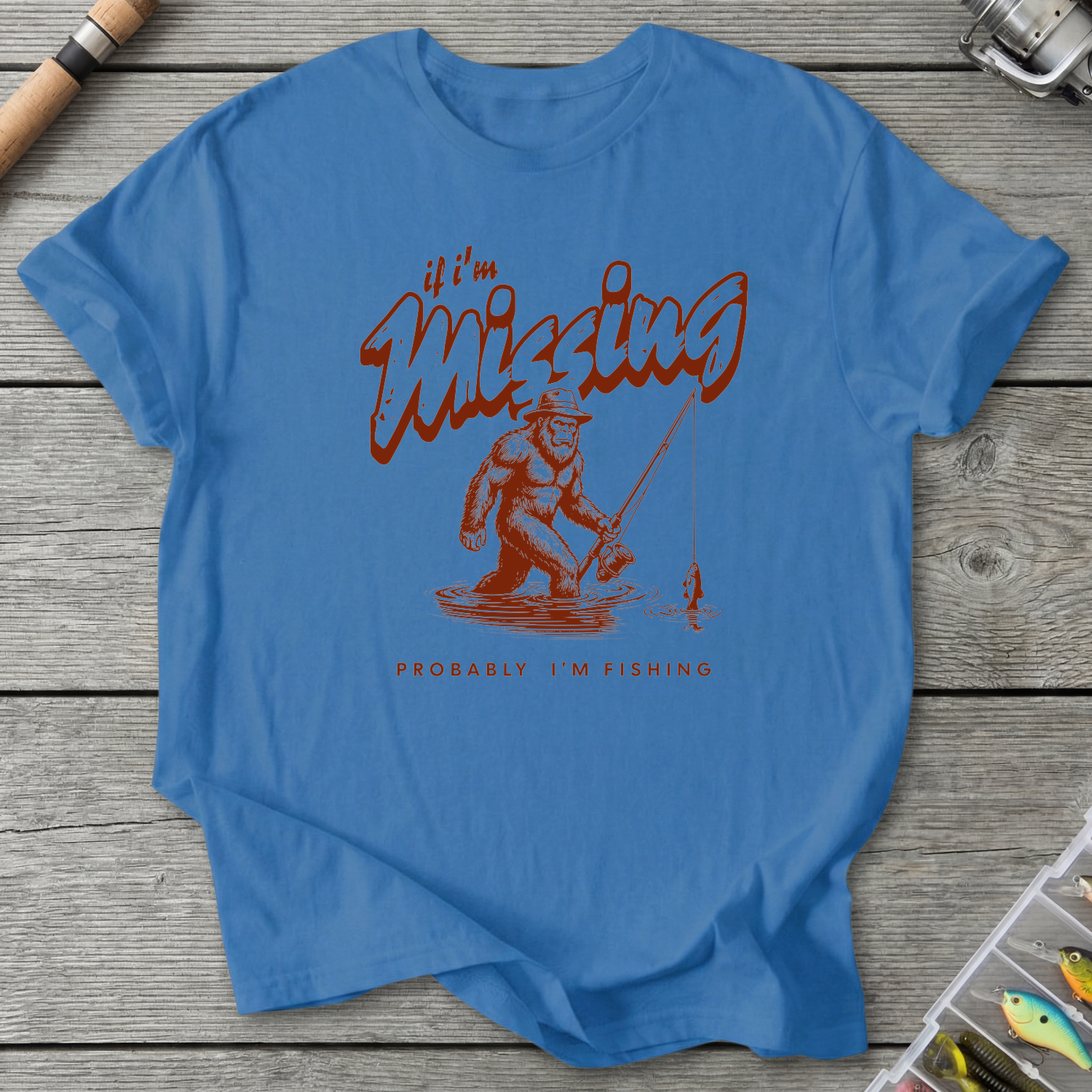 Bigfoot Probably Fishing T-Shirt in Iris | River Giants Club
