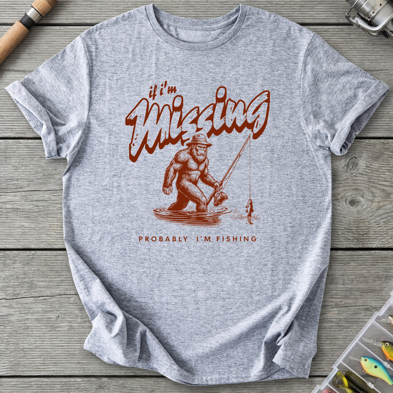 Bigfoot Probably Fishing T-Shirt in Sport Grey | River Giants Club