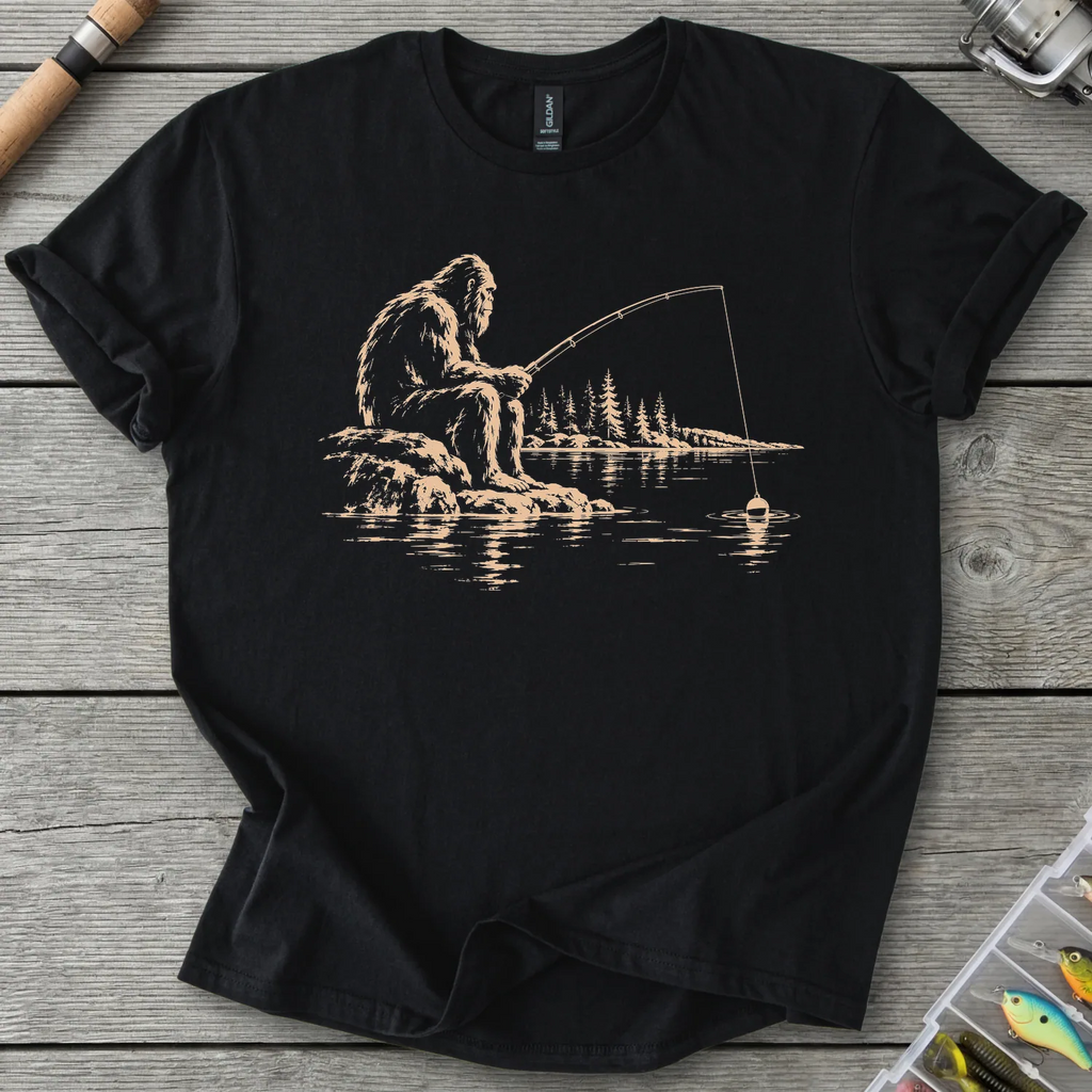Bigfoot Watches the Bobber T-Shirt in Black | River Giants Club