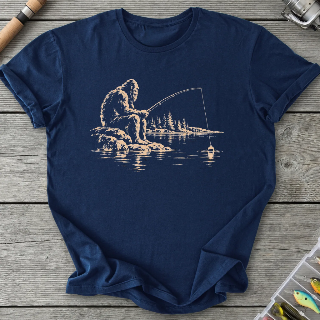 Bigfoot Watches the Bobber T-Shirt in Navy | River Giants Club