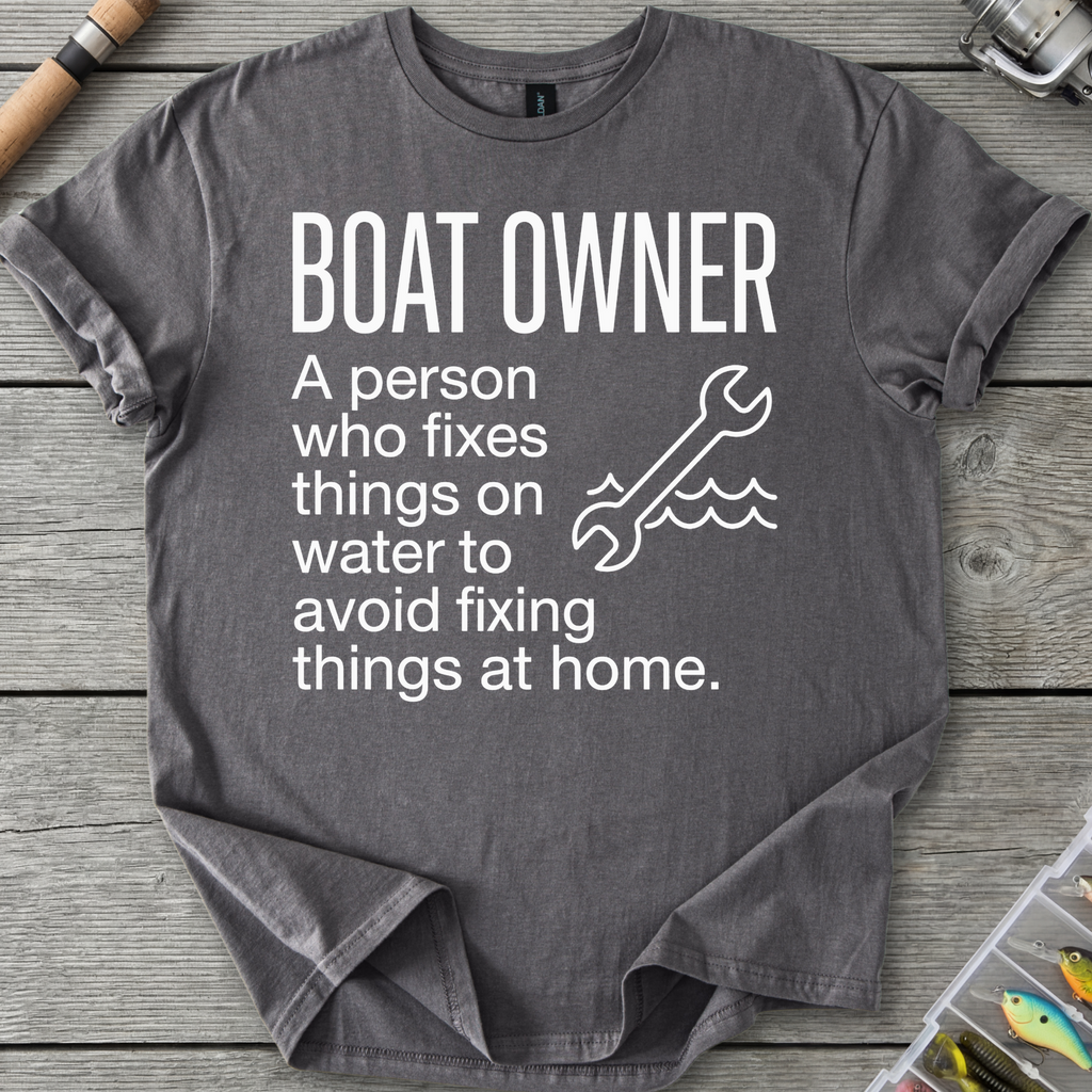 Boat Owner Humor Graphic T-Shirt in Charcoal | River Giants Club