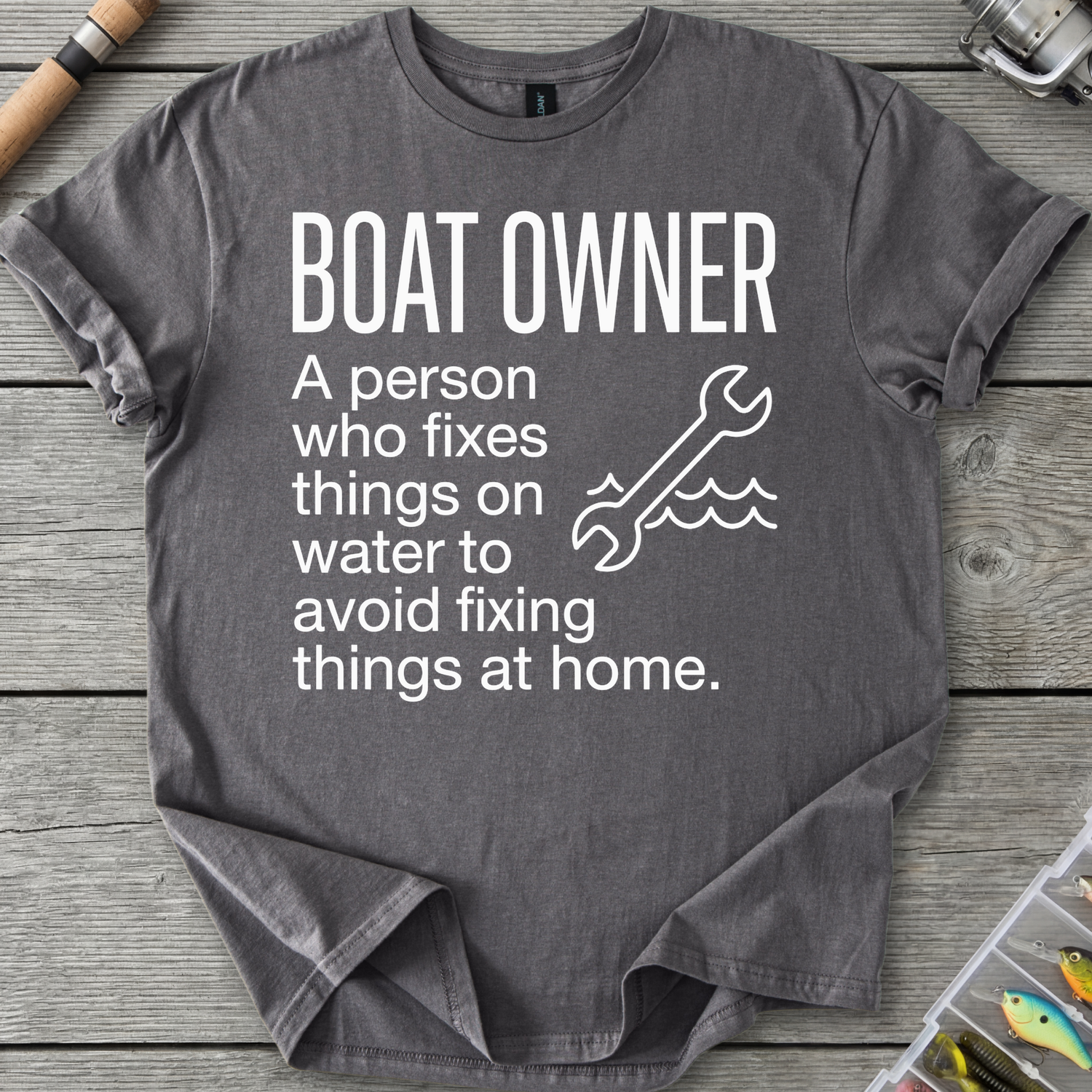 Boat Owner Humor Graphic T-Shirt in Charcoal | River Giants Club