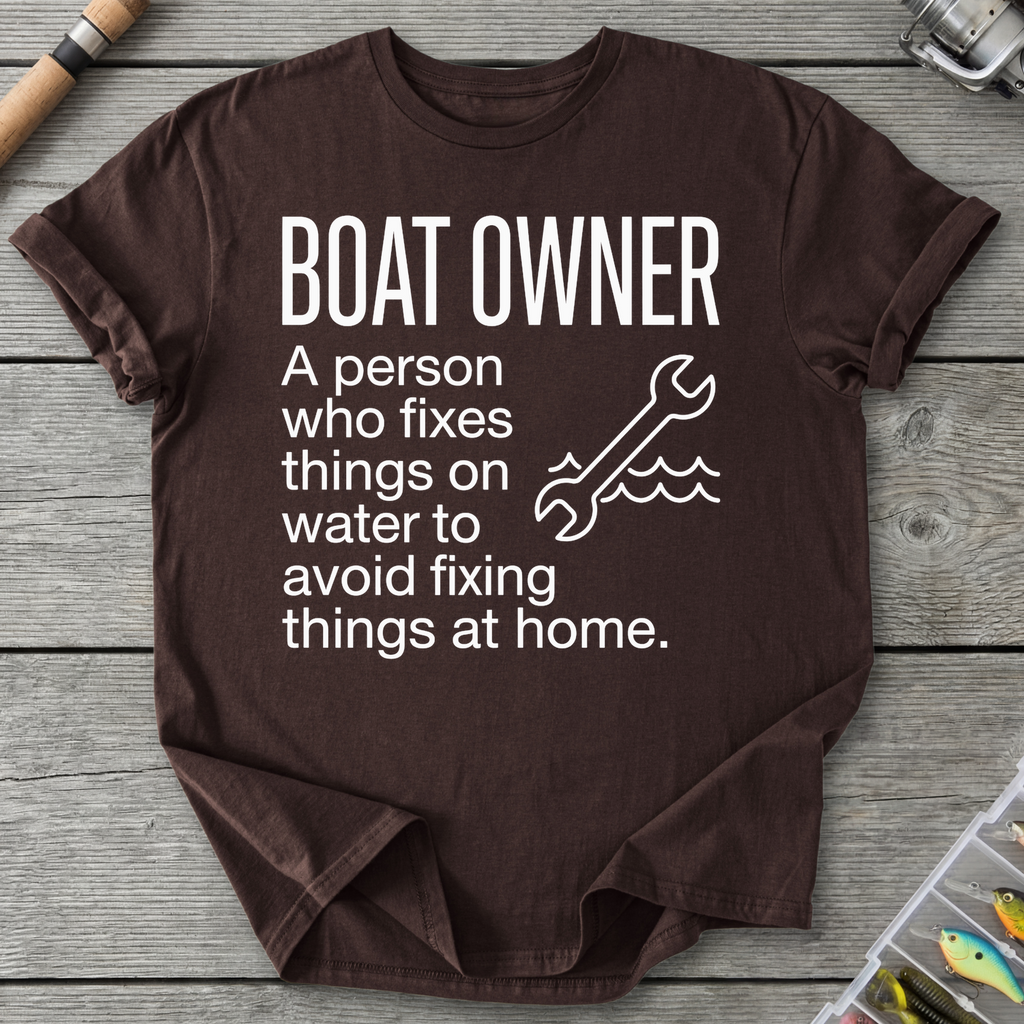 Boat Owner Humor Graphic T-Shirt in Dark Chocolate | River Giants Club
