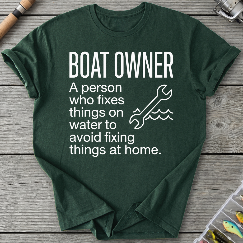 Boat Owner Humor Graphic T-Shirt in Forest Green | River Giants Club