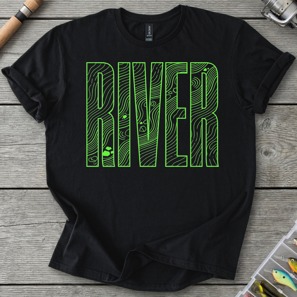 Bold River Neon Line Art T-Shirt in Black | River Giants Club