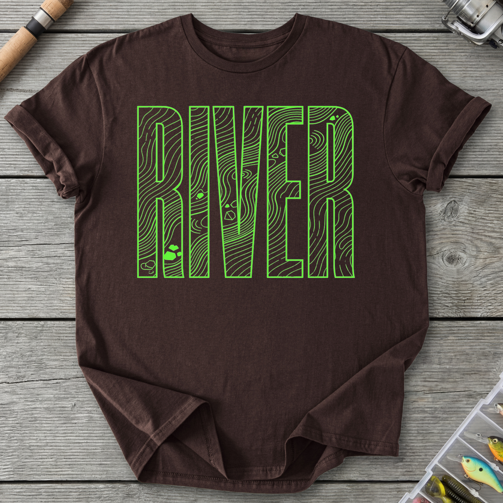 Bold River Neon Line Art T-Shirt in Dark Chocolate | River Giants Club