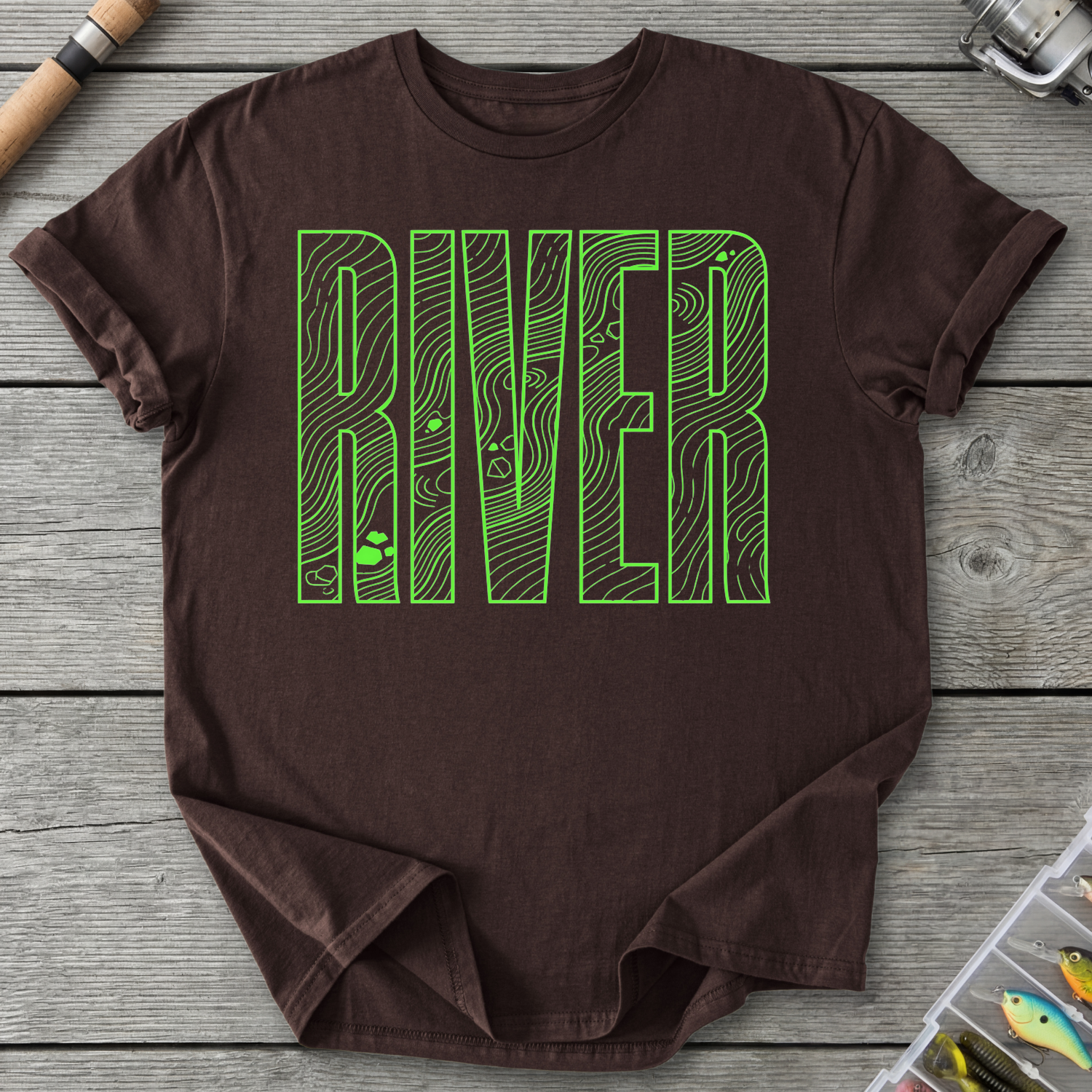Bold River Neon Line Art T-Shirt in Dark Chocolate | River Giants Club