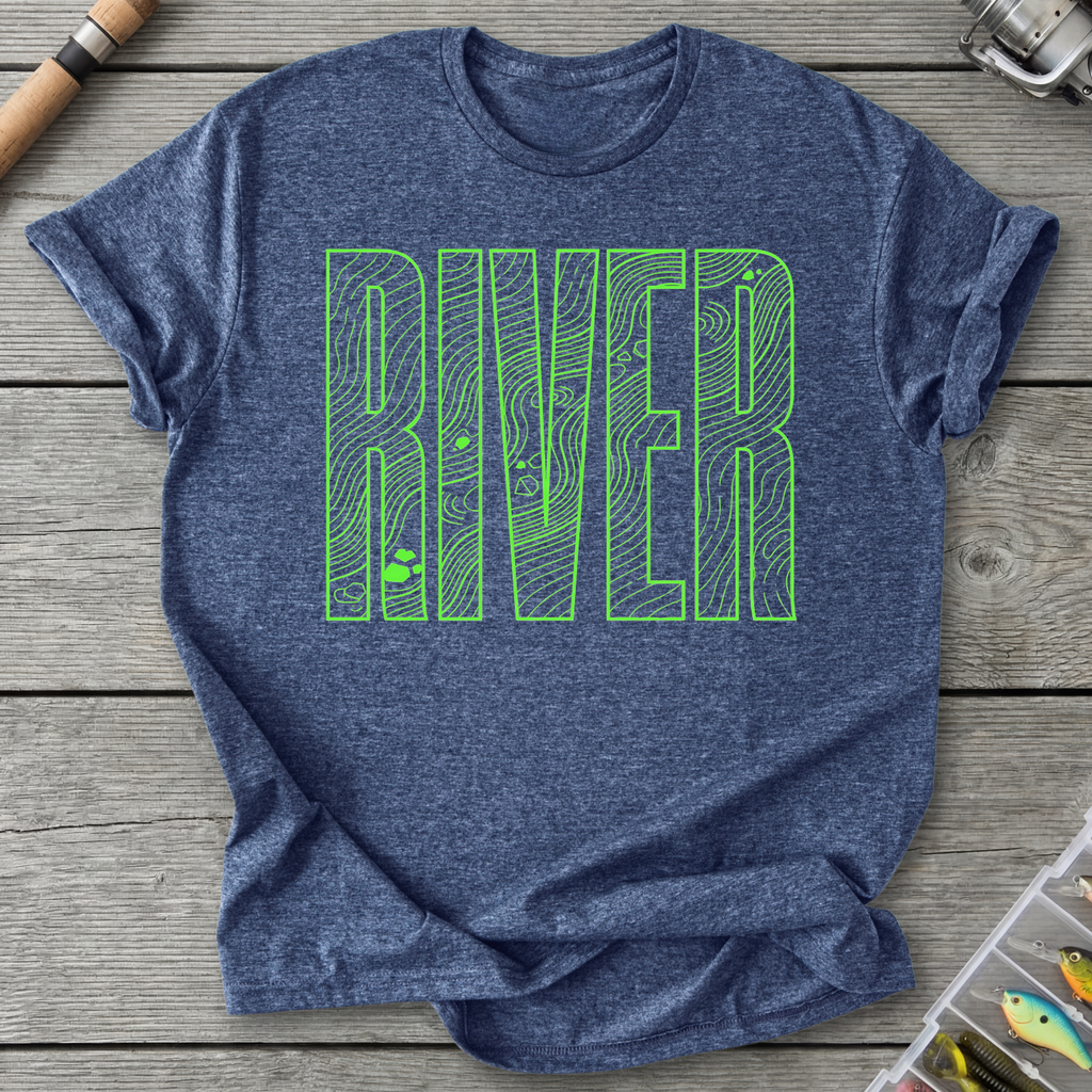 Bold River Neon Line Art T-Shirt in Heather Navy | River Giants Club