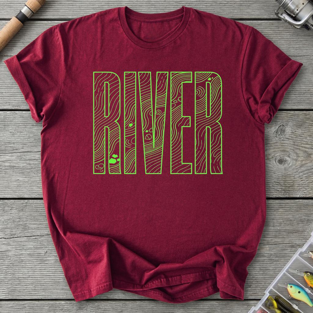 Bold River Neon Line Art T-Shirt in Maroon | River Giants Club