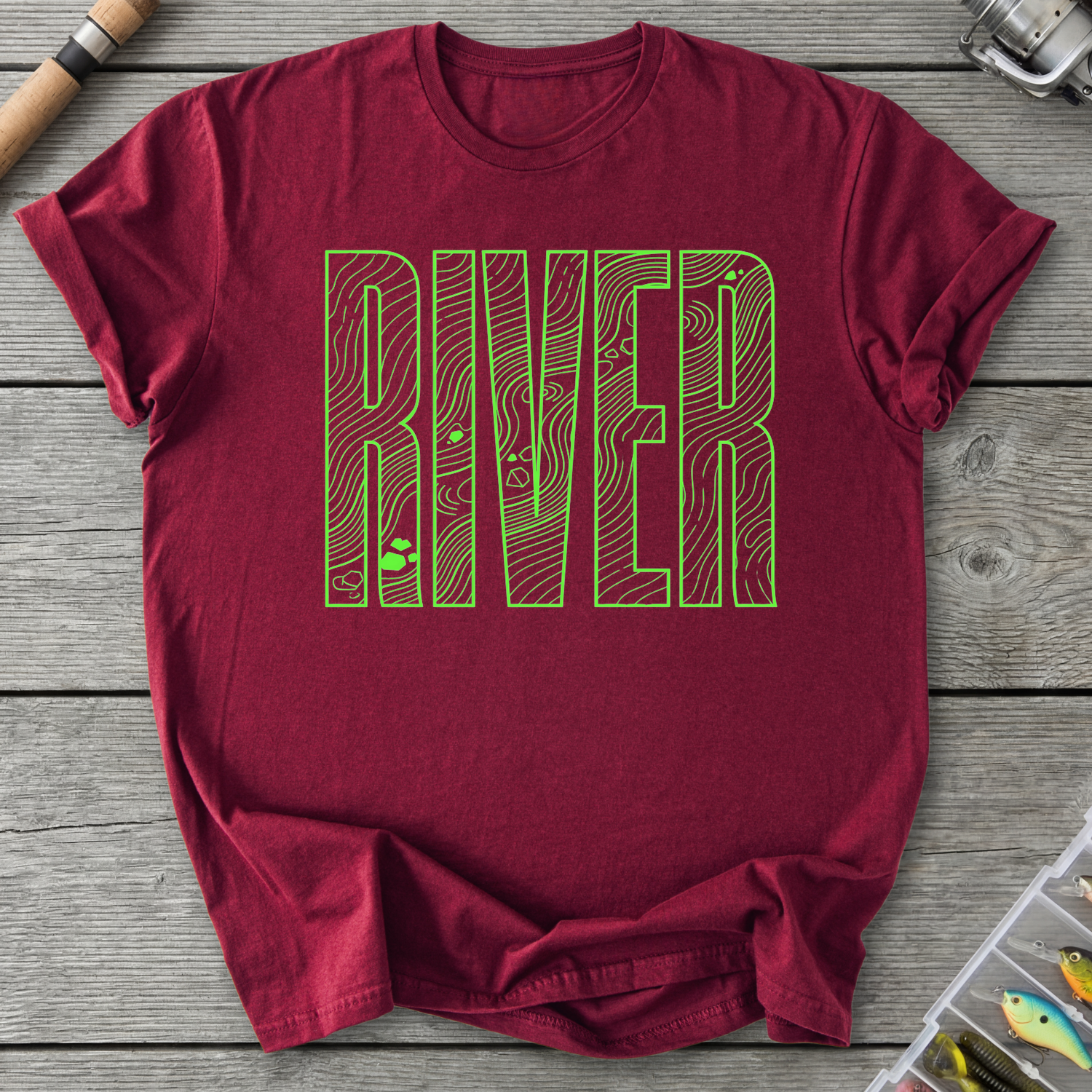Bold River Neon Line Art T-Shirt in Maroon | River Giants Club