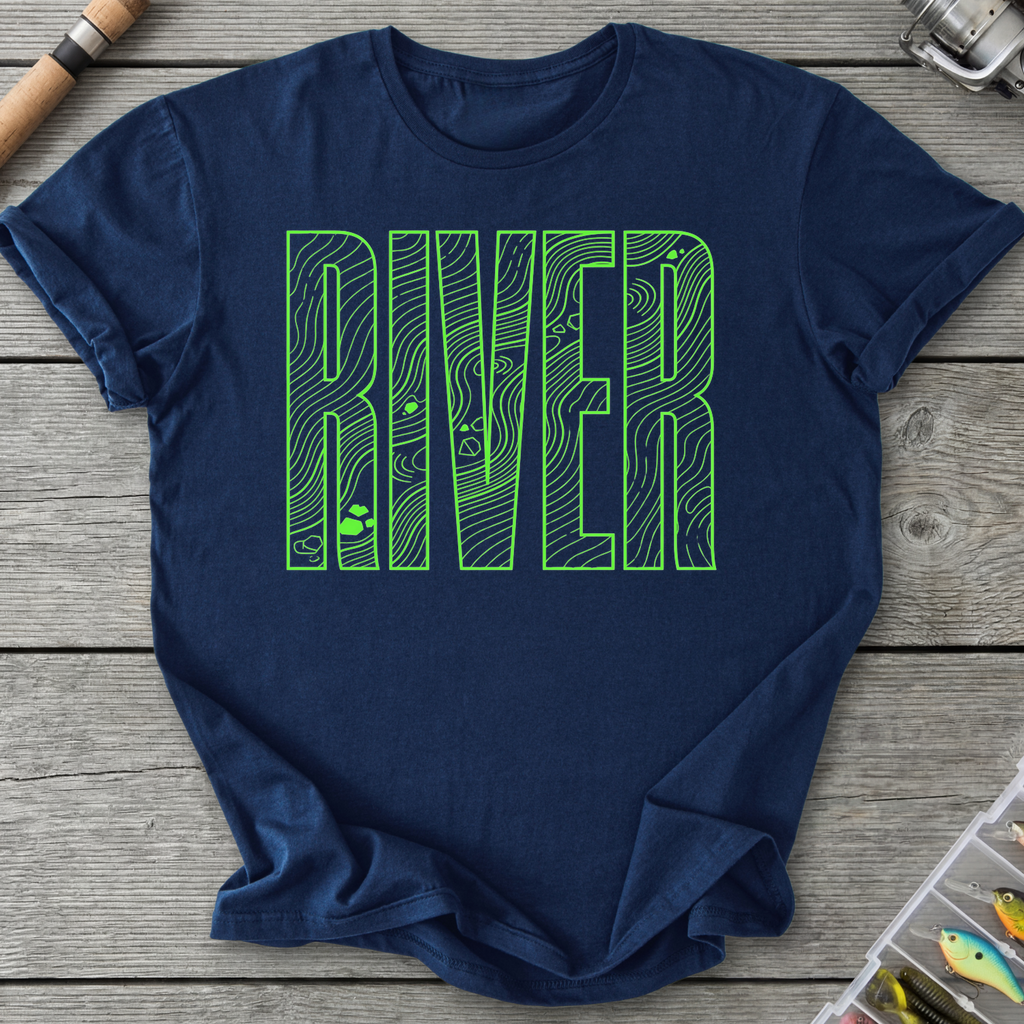 Bold River Neon Line Art T-Shirt in Navy | River Giants Club