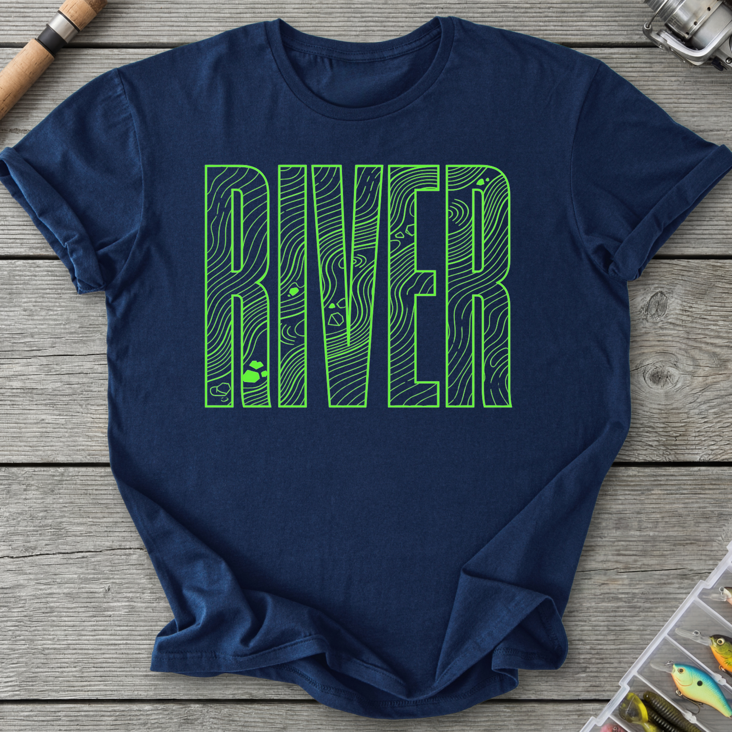 Bold River Neon Line Art T-Shirt in Navy | River Giants Club