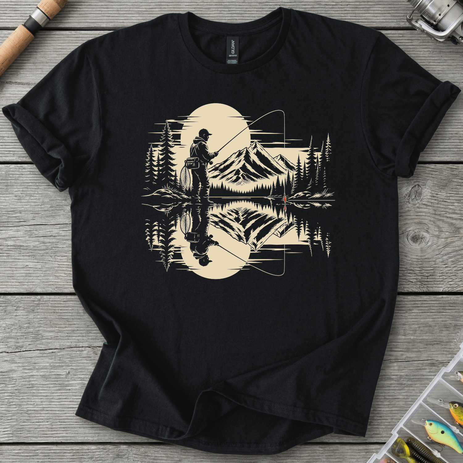 Calm Fishing Silhouette T-Shirt in Black | River Giants Club