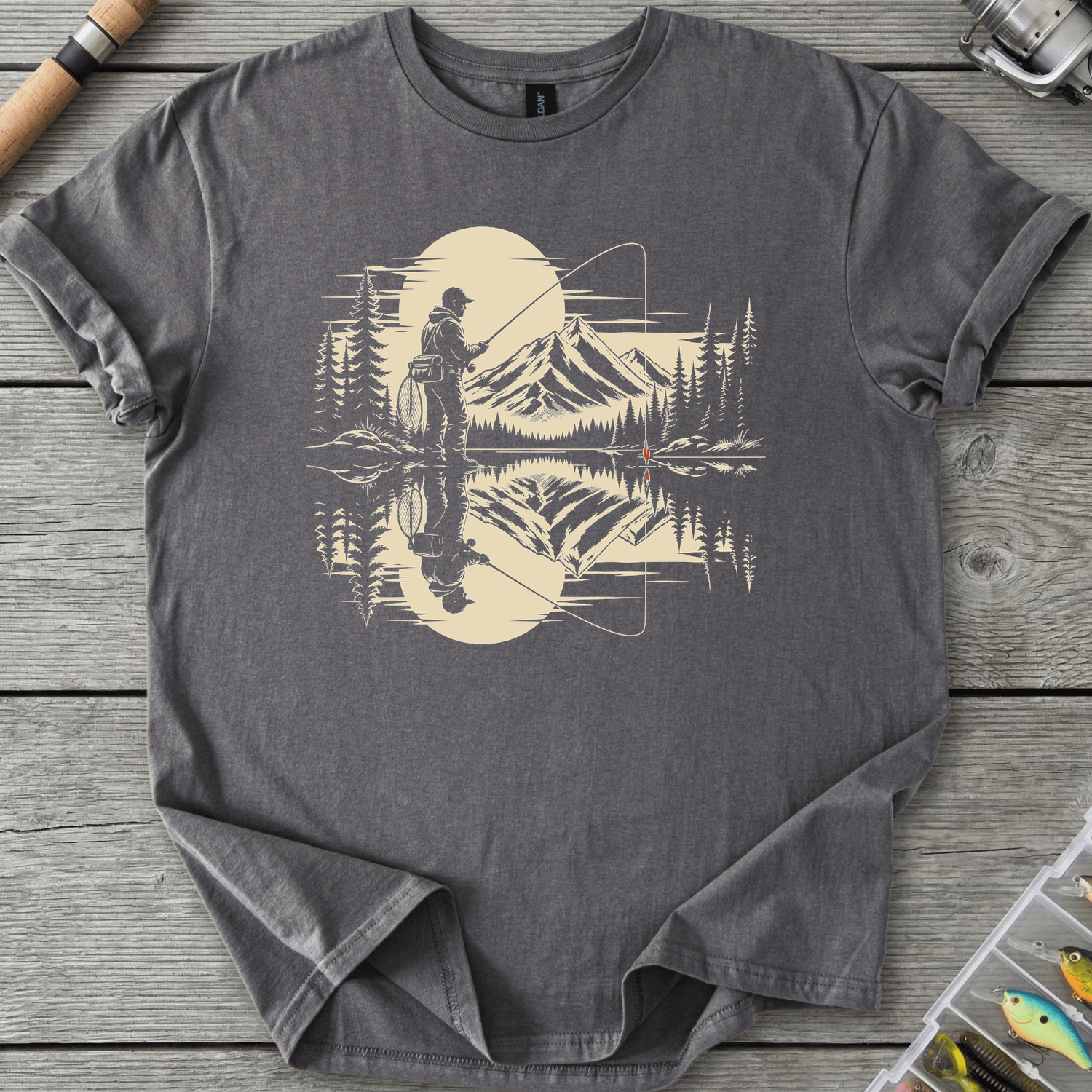 Calm Fishing Silhouette T-Shirt in Charcoal | River Giants Club