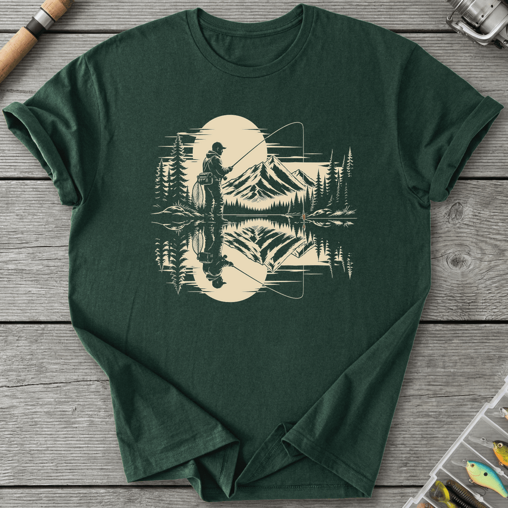Calm Fishing Silhouette T-Shirt in Forest Green | River Giants Club