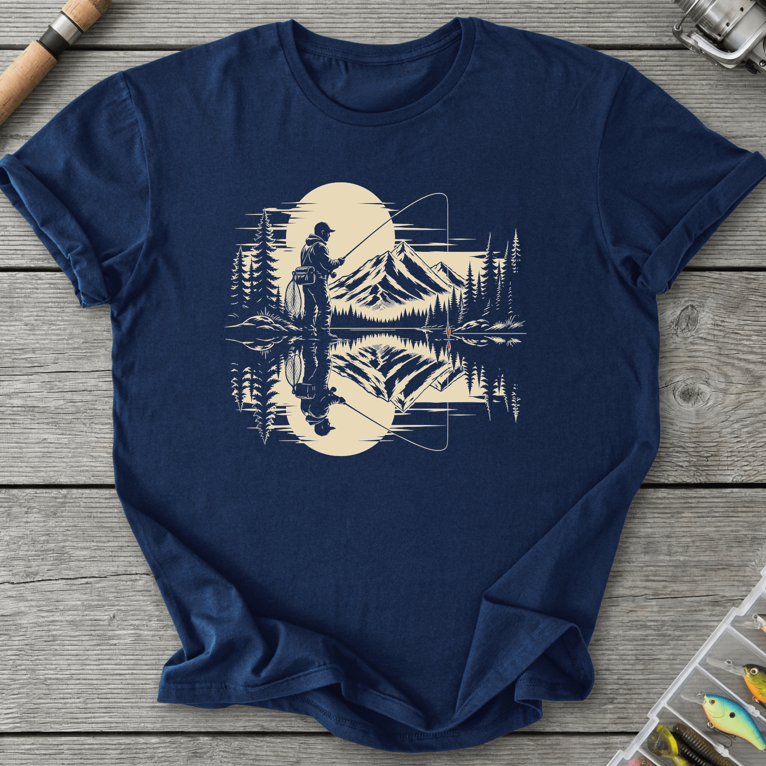 Calm Fishing Silhouette T-Shirt in Navy | River Giants Club