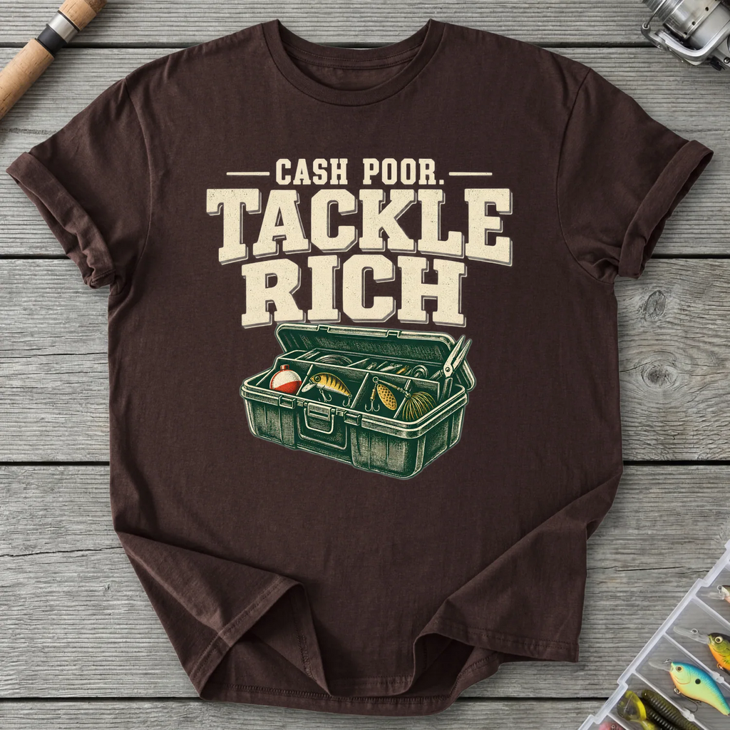 Cash Poor Tackle Rich T-Shirt in Dark Chocolate | River Giants Club
