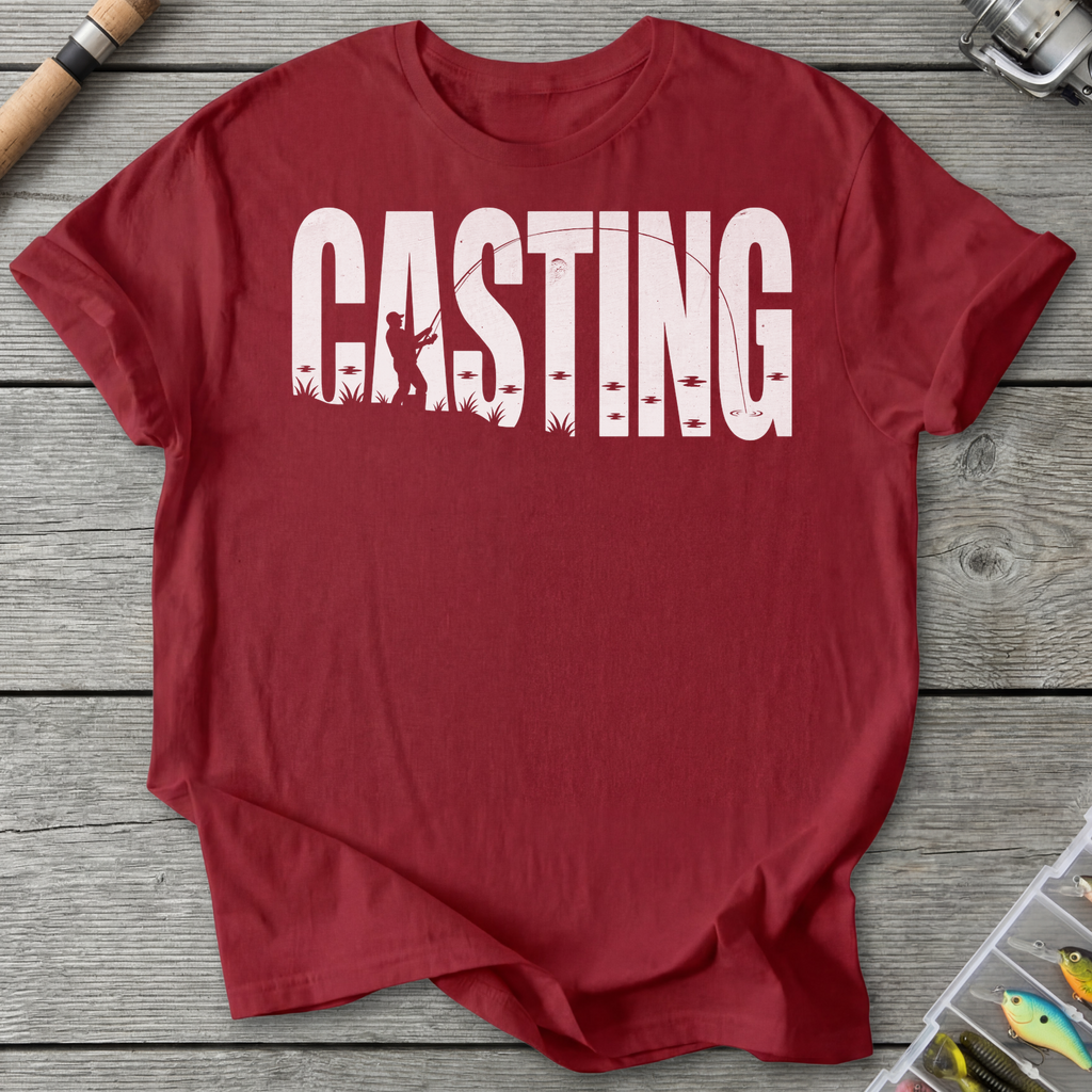 Casting Silhouette Fishing Graphic T-Shirt in Antique Cherry Red | River Giants Club