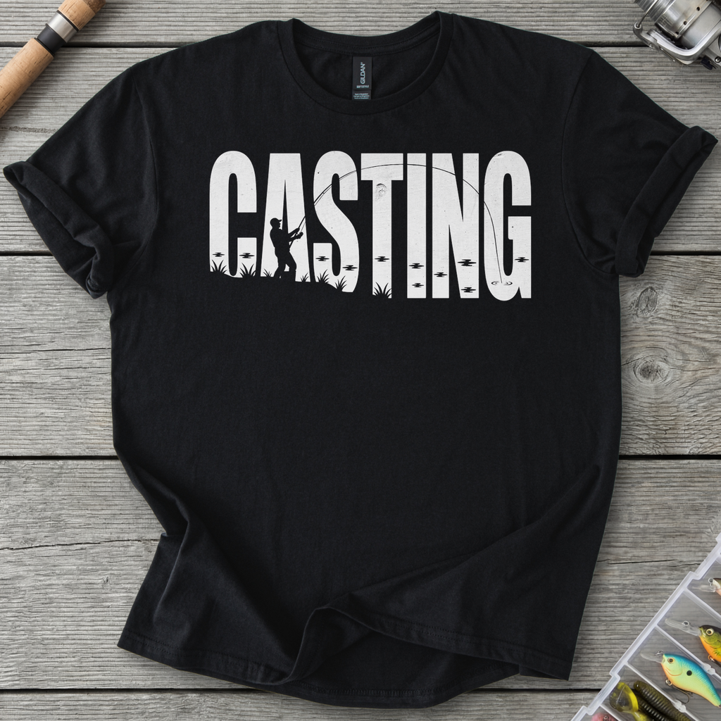 Casting Silhouette Fishing Graphic T-Shirt in Black | River Giants Club