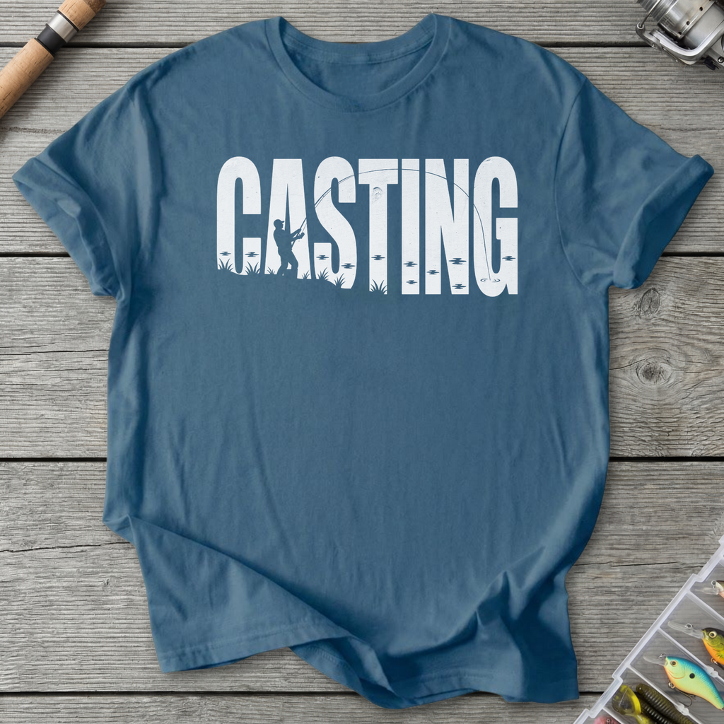 Casting Silhouette Fishing Graphic T-Shirt in Indigo Blue | River Giants Club