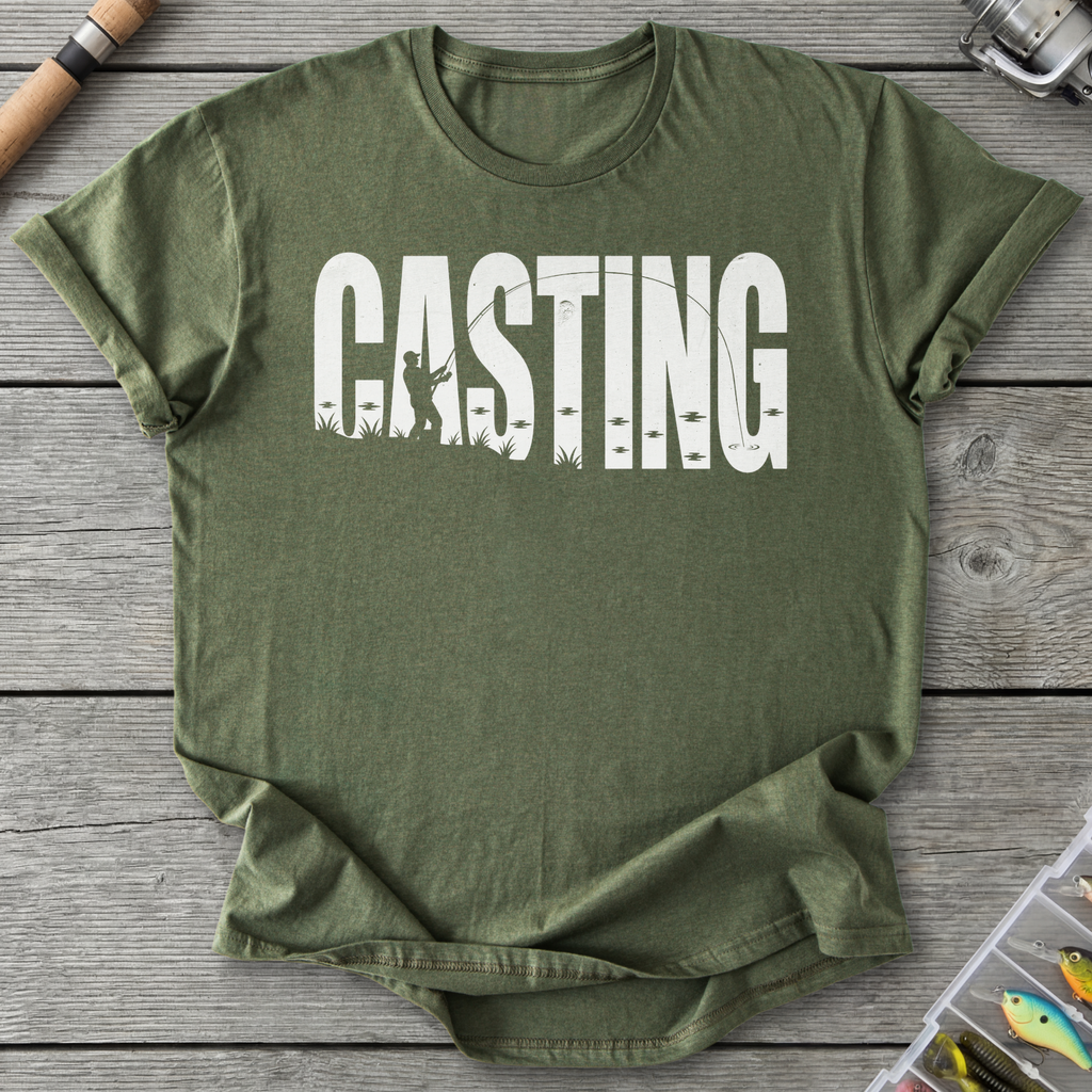 Casting Silhouette Fishing Graphic T-Shirt in Military Green | River Giants Club