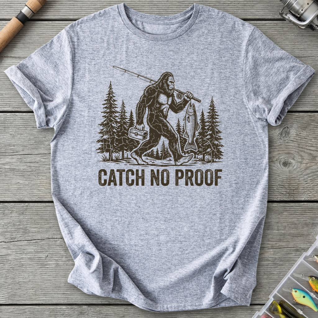 Catch No Proof Bigfoot Fishing T-Shirt in Sport Grey | River Giants Club