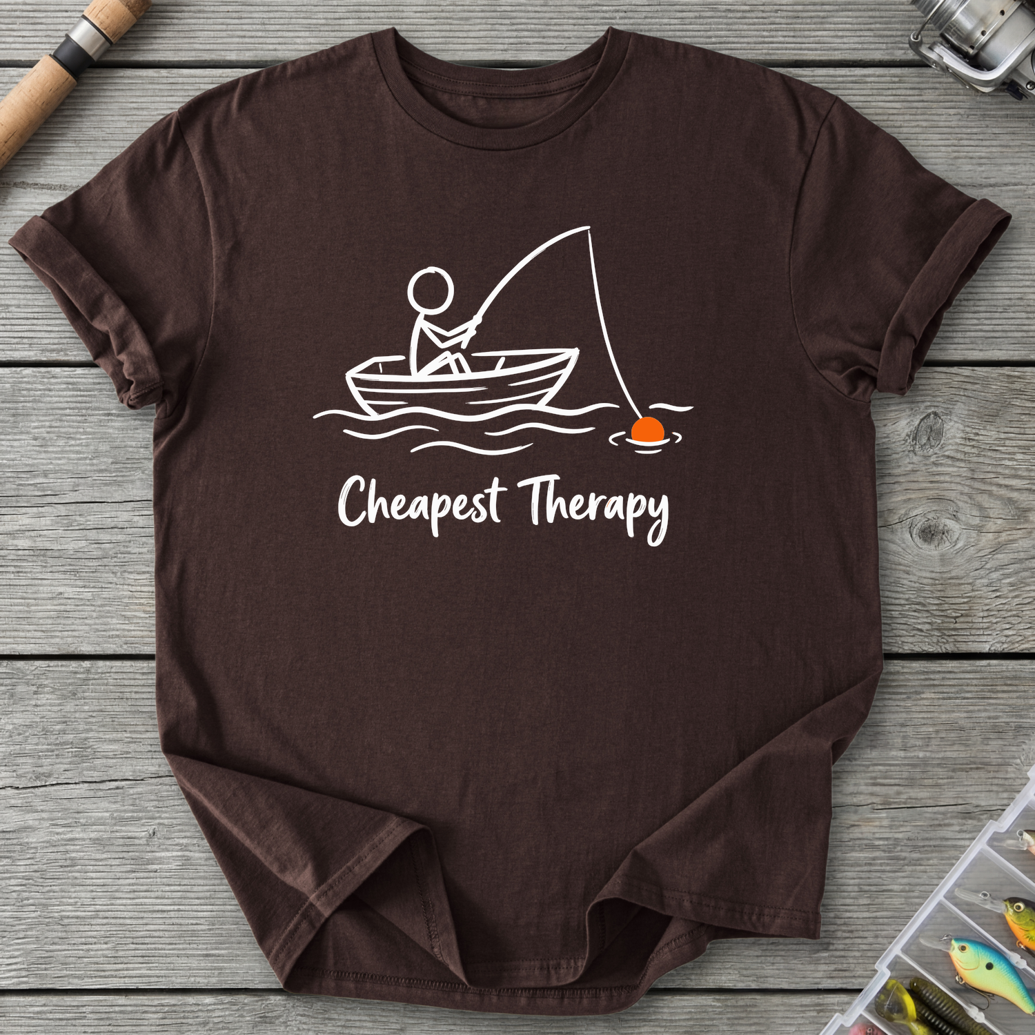 Cheapest Therapy Fishing Stick Figure T-Shirt in Dark Chocolate | River Giants Club
