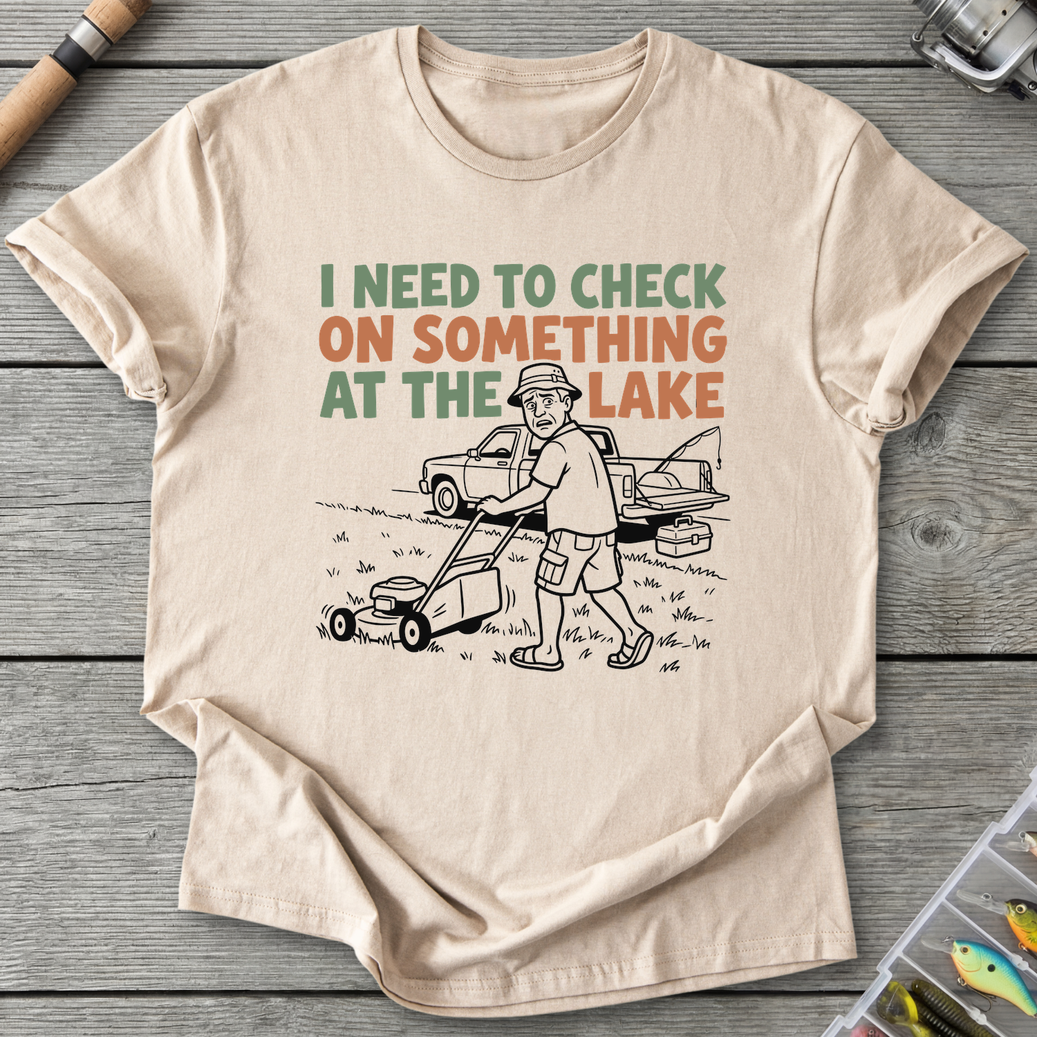 Check the Lake Fishing Excuse T-Shirt in Sand | River Giants Club
