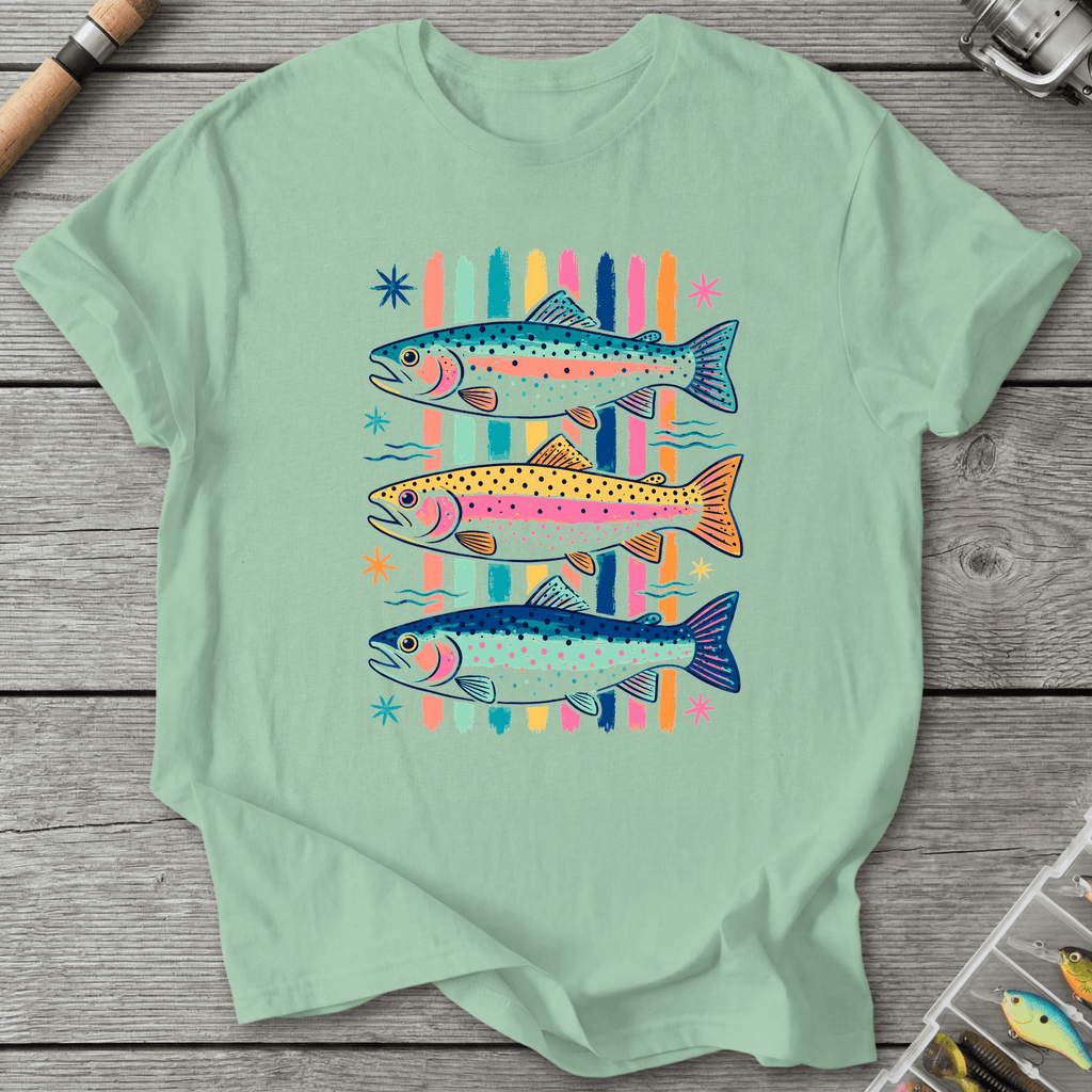 Colorful Trout Retro Pop Art T-Shirt in Mint Green | River Giants Club
