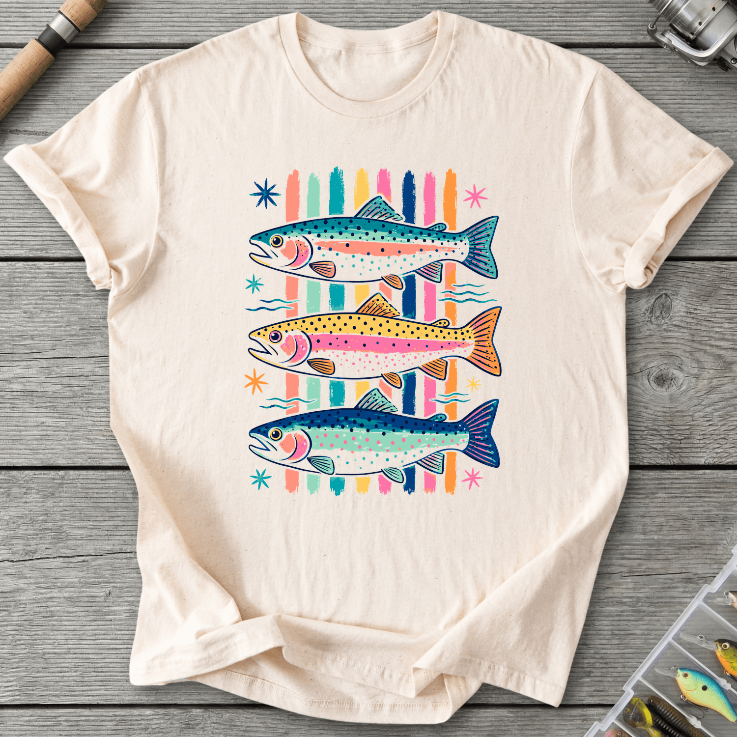 Colorful Trout Retro Pop Art T-Shirt in Natural | River Giants Club
