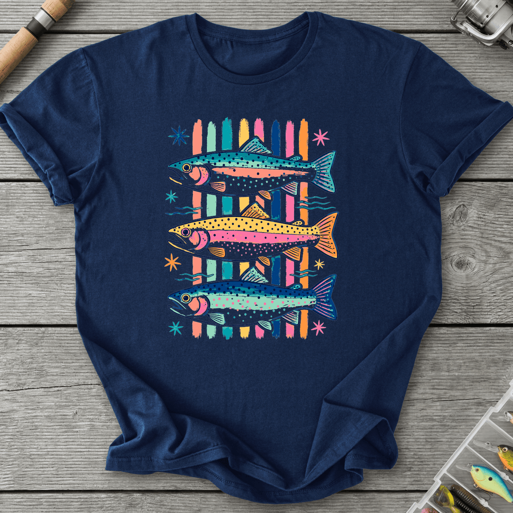 Colorful Trout Retro Pop Art T-Shirt in Navy | River Giants Club