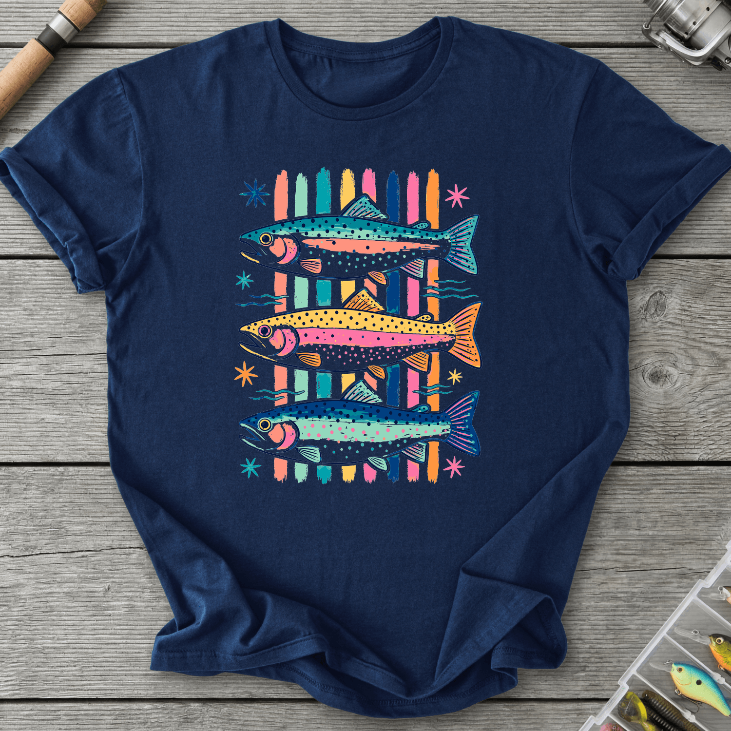 Colorful Trout Retro Pop Art T-Shirt in Navy | River Giants Club