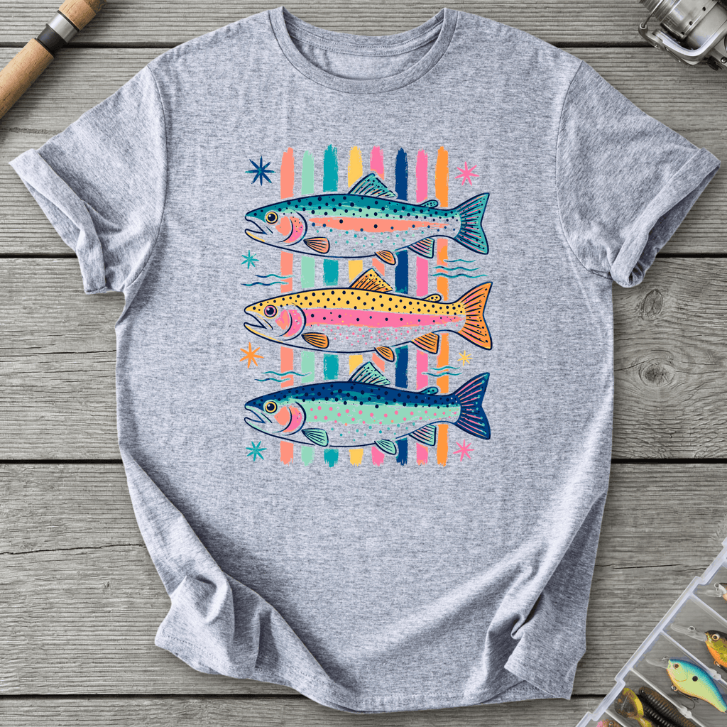 Colorful Trout Retro Pop Art T-Shirt in Sport Grey | River Giants Club