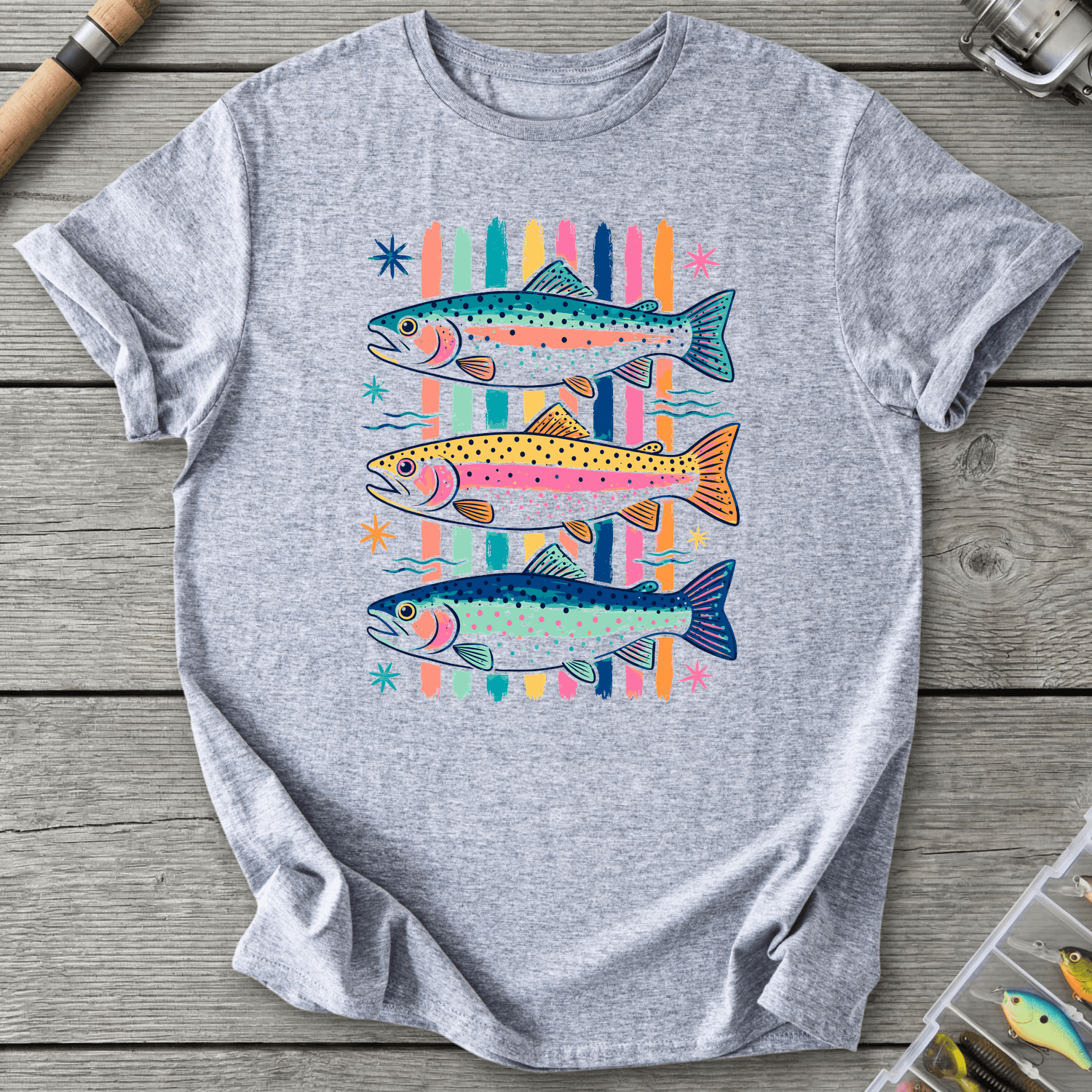Colorful Trout Retro Pop Art T-Shirt in Sport Grey | River Giants Club
