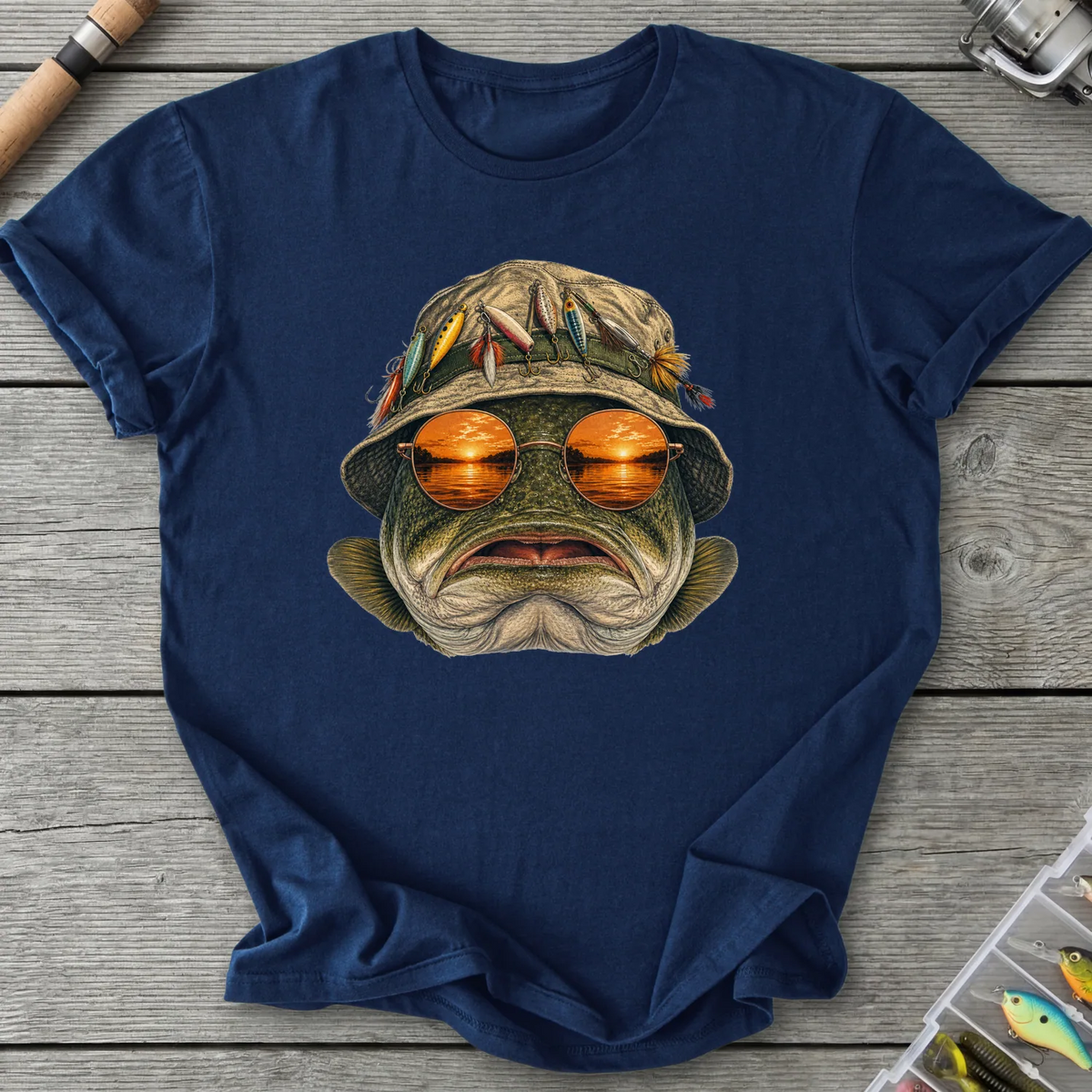 Cool Bass Fishing T-Shirt in Navy | River Giants Club