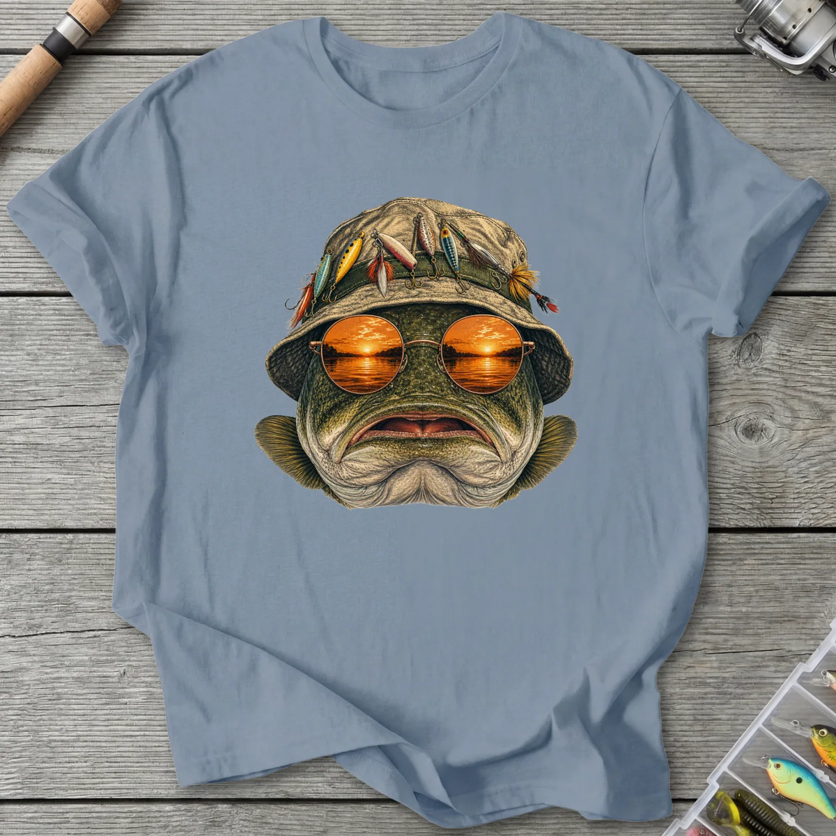 Cool Bass Fishing T-Shirt in Stone Blue | River Giants Club