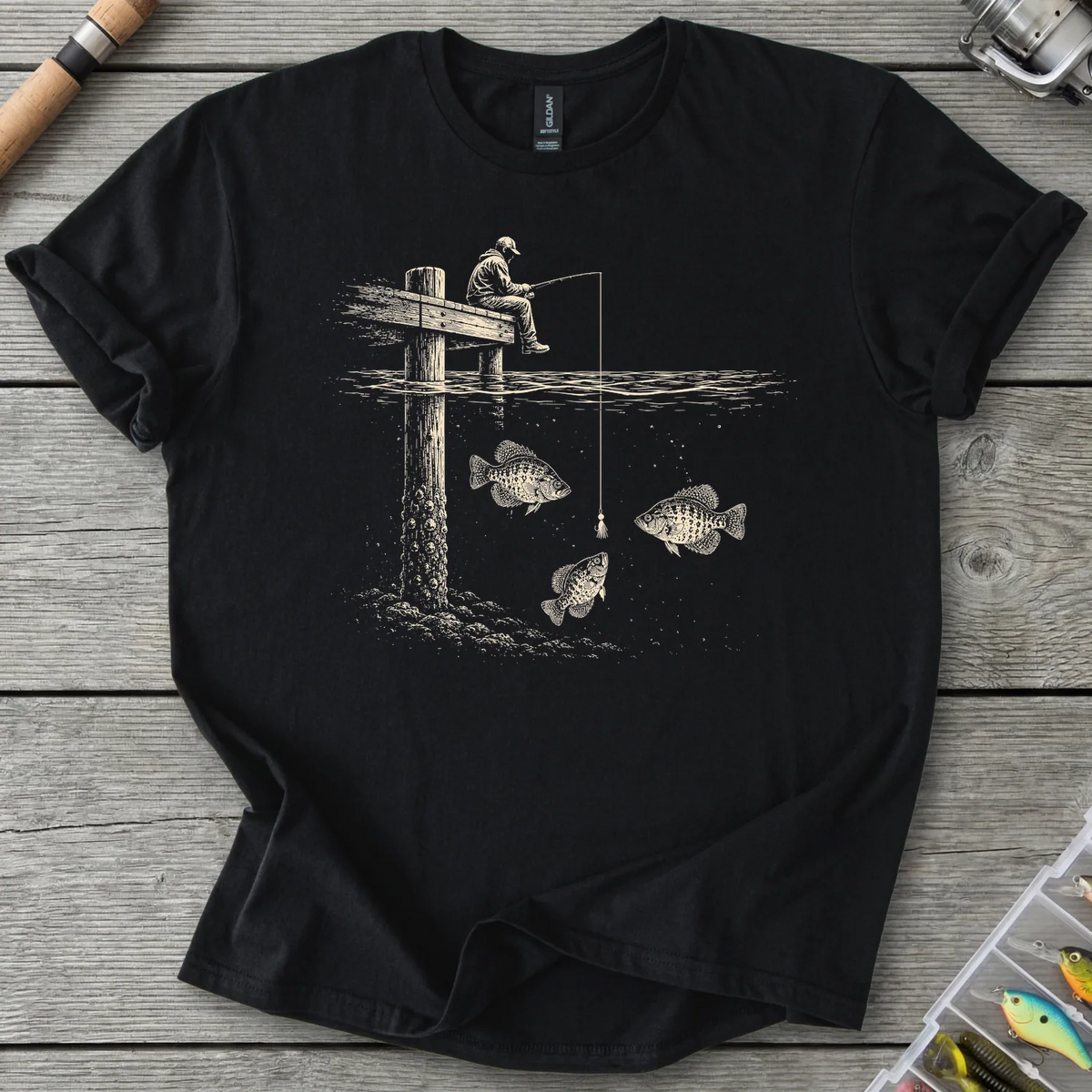 Crappie Fishing Dock Life T-Shirt in Black | River Giants Club