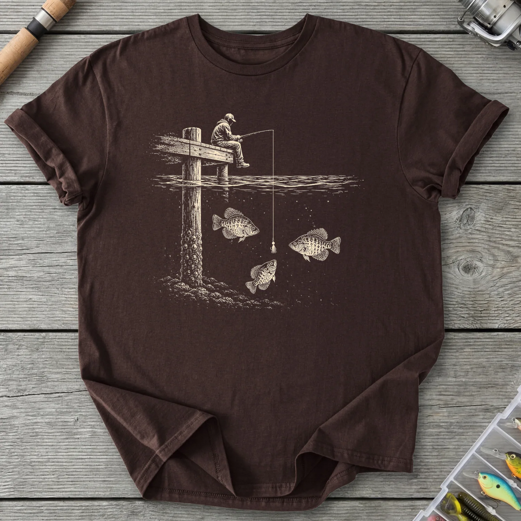 Crappie Fishing Dock Life T-Shirt in Dark Chocolate | River Giants Club