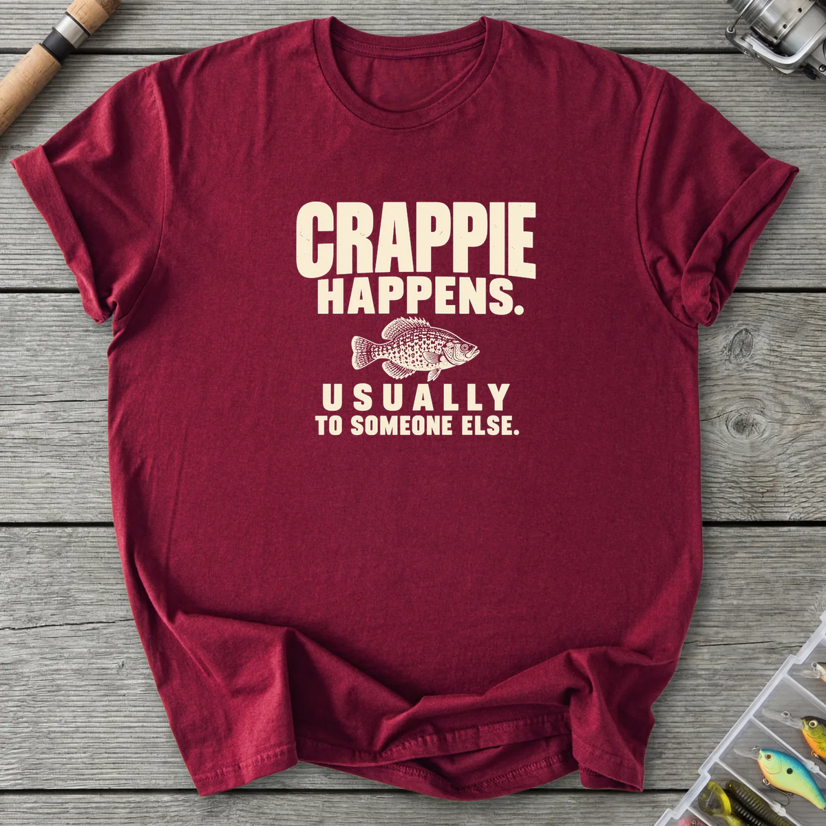 Crappie Happens T-Shirt in Maroon | River Giants Club