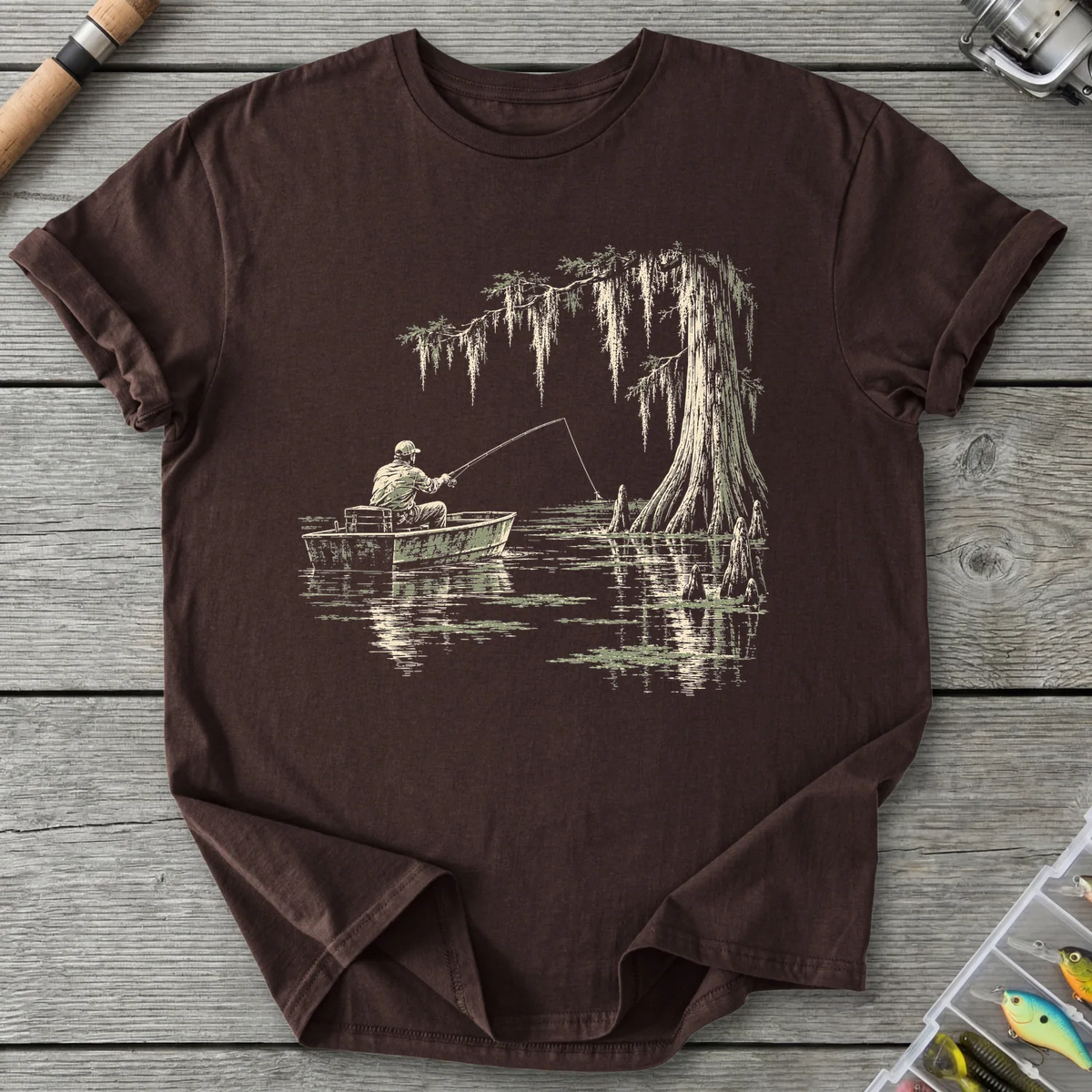 Cypress Swamp Fishing T-Shirt in Dark Chocolate | River Giants Club
